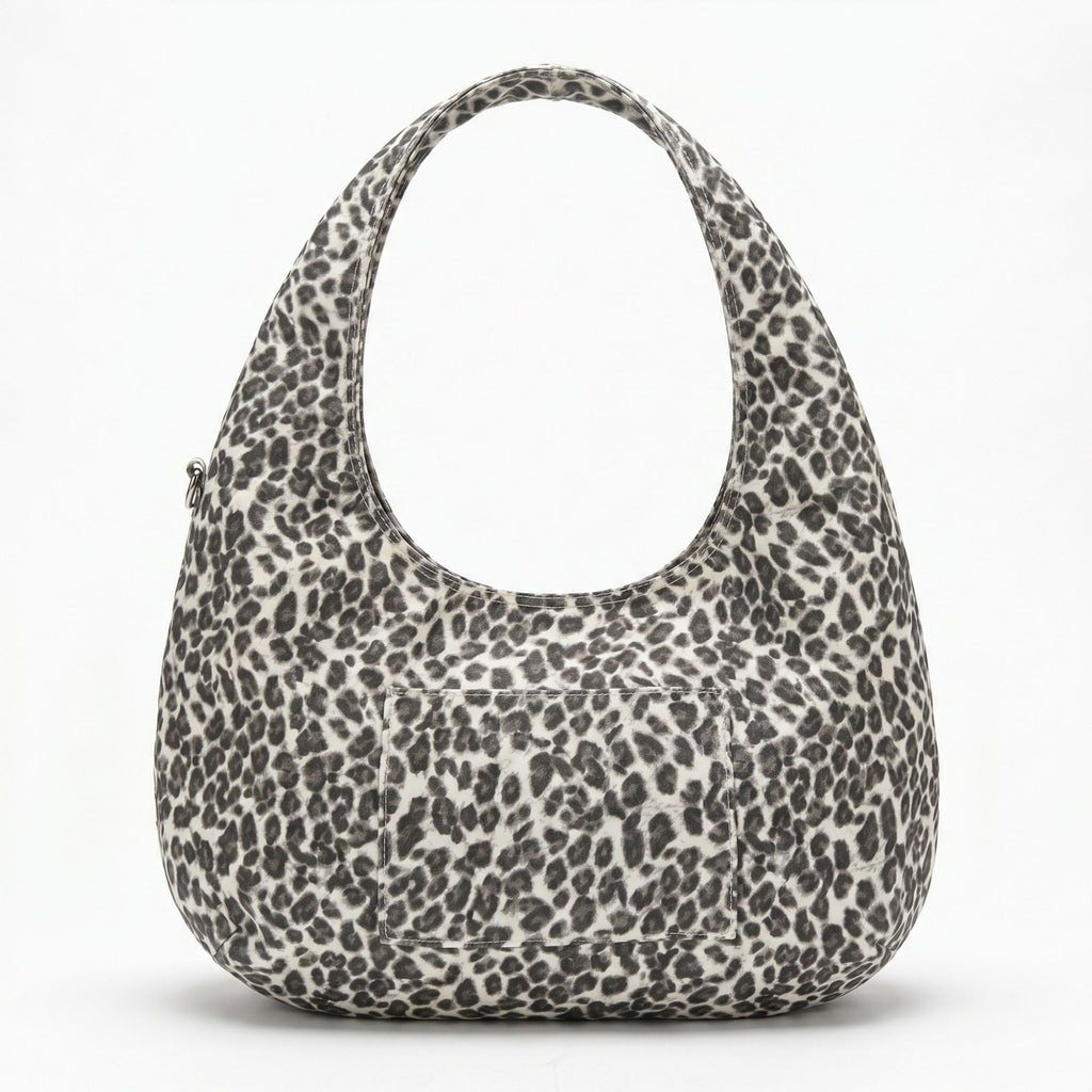 Leopard Print Hobo Tote Bag with Wide Shoulder Strap and Exterior Pocket 12.5x8x0.4in