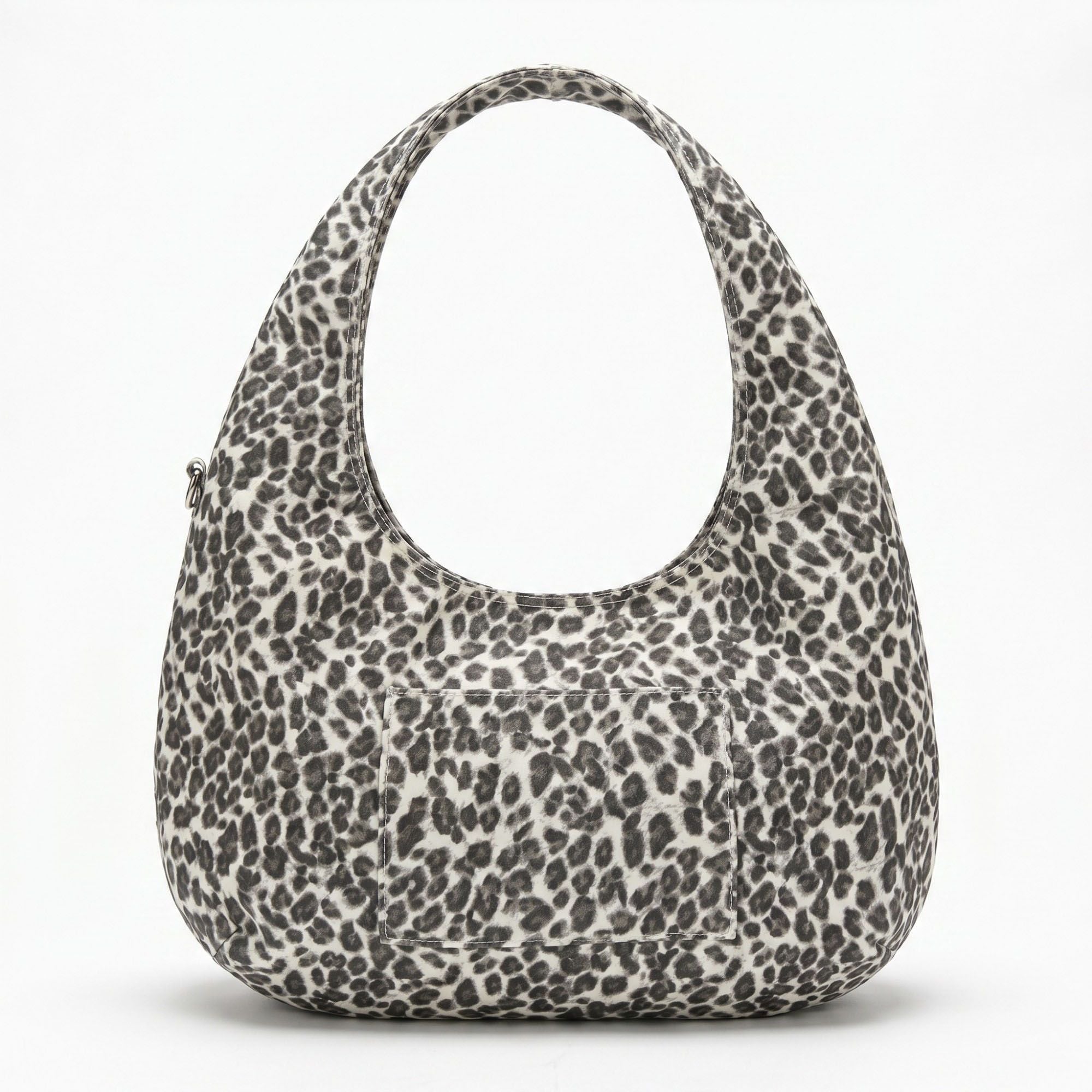 Leopard Print Hobo Tote Bag with Wide Shoulder Strap and Exterior Pocket 12.5x8x0.4in