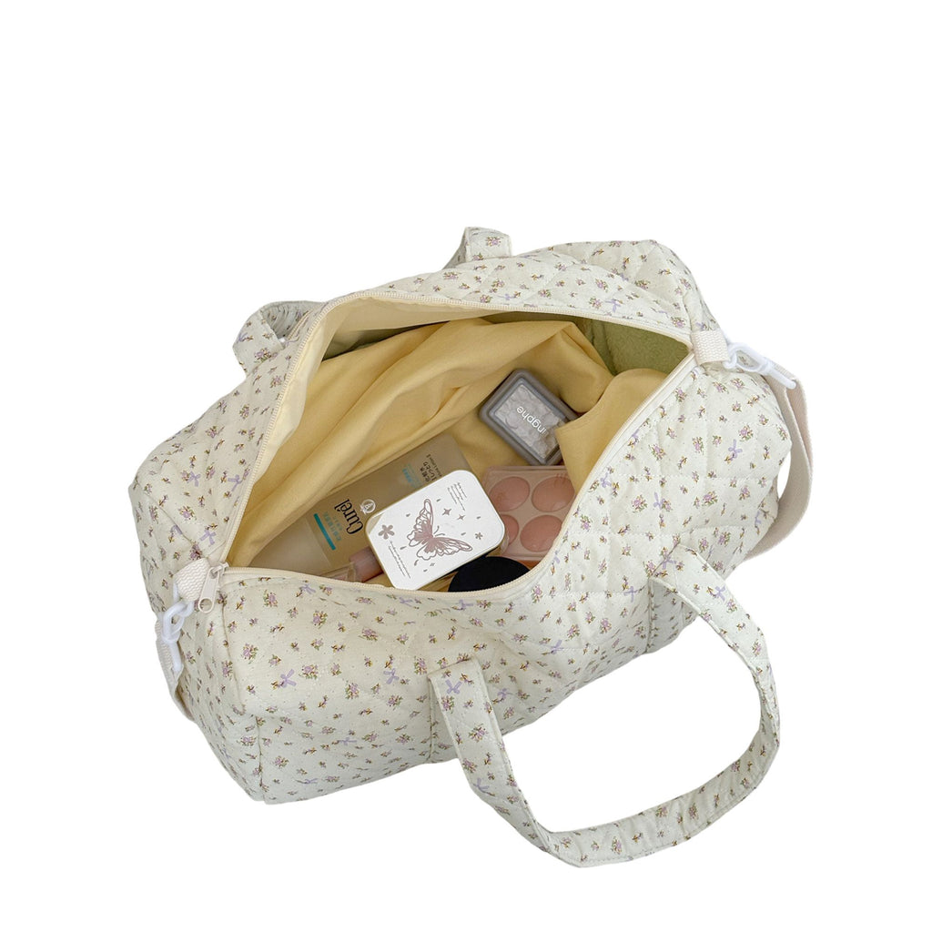 Quilted Cotton Duffel Bag with Floral Print and Double Handle Design