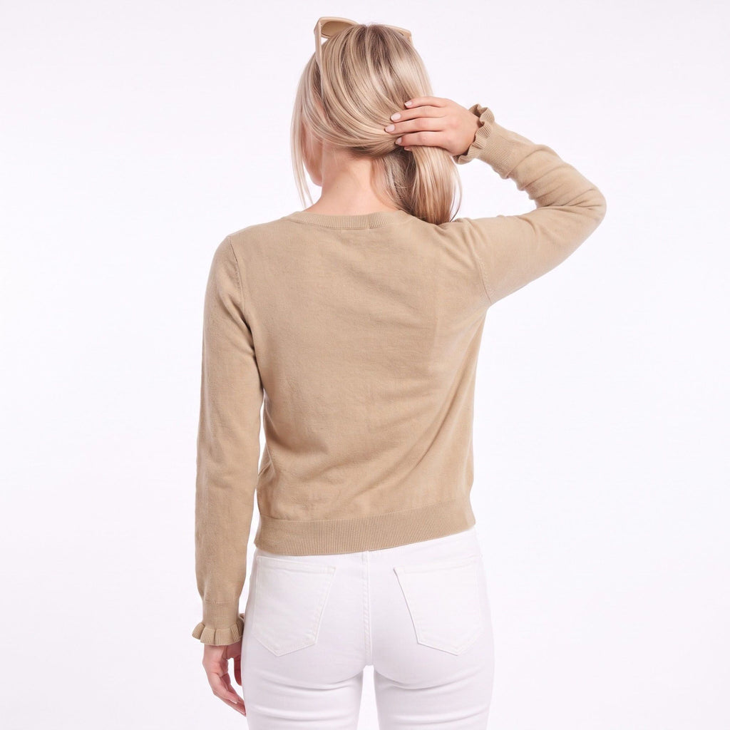 Ruffle Trim Button-Front Knit Cardigan