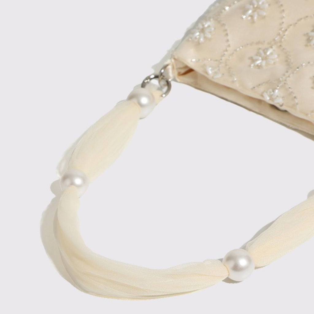 Beaded Evening Shoulder Bag Floral Embellished Clutch Purse Underarm Tote Bag for Formal Parties Weddings