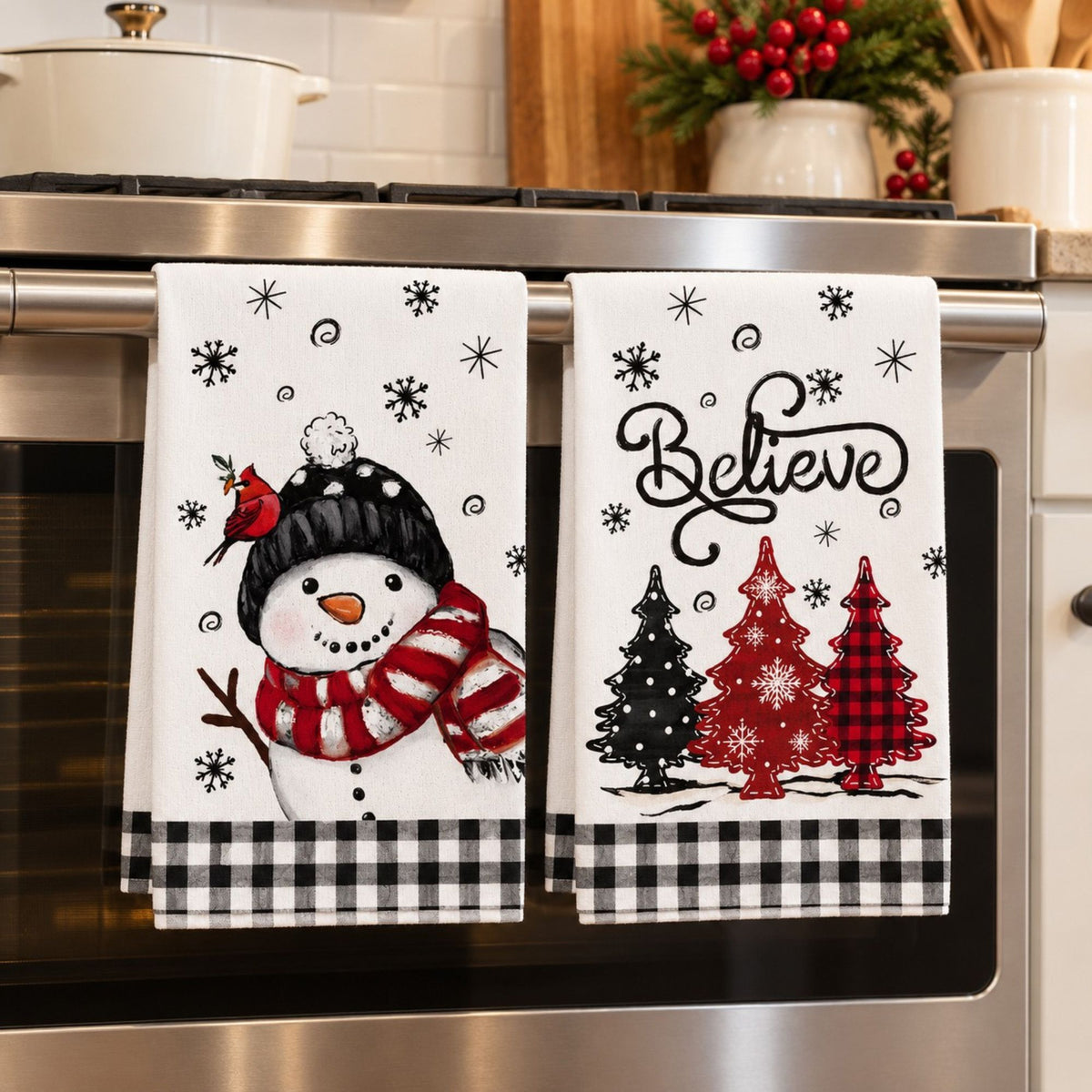 2-Pack Christmas Kitchen Towels 15.7x23.6in, Snowman & Tree Microfiber Holiday Towels