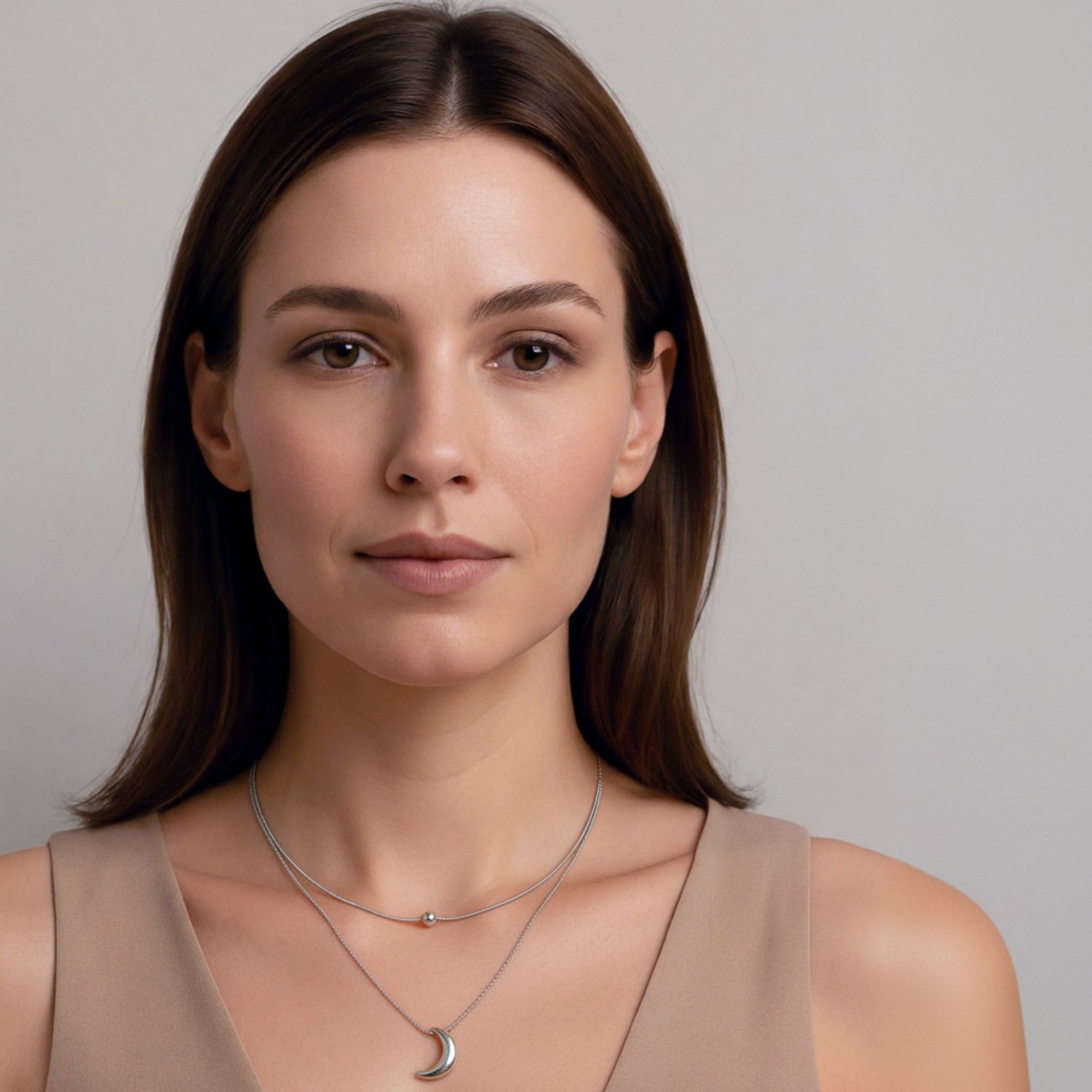 Layered Necklace Set with Minimalist Bead Charm and Sculpted Crescent Moon Pendant for a Delicate Refined Everyday Statement