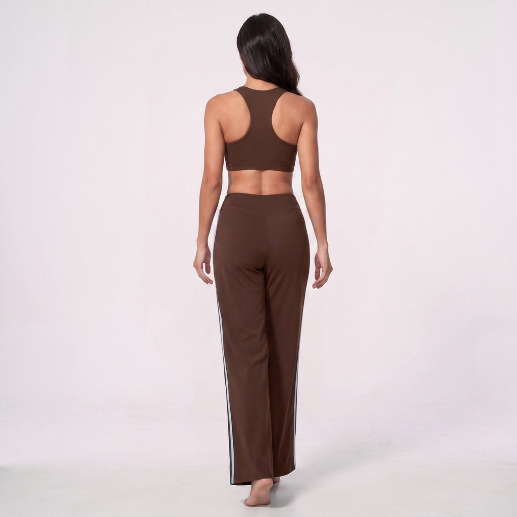 High Waist Wide Leg Workout Pants with Contrast Side Stripes