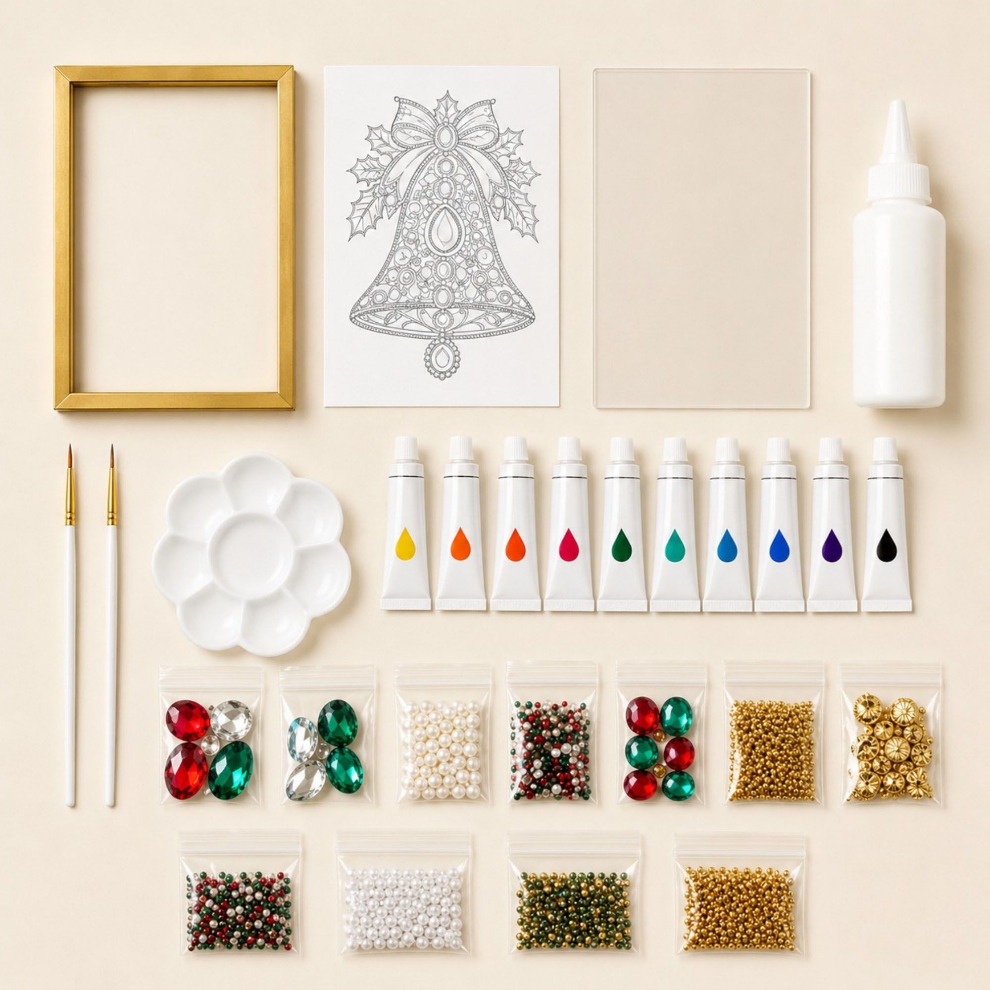 DIY Jeweled Christmas Tree Art Kit with Frame and Craft Supplies