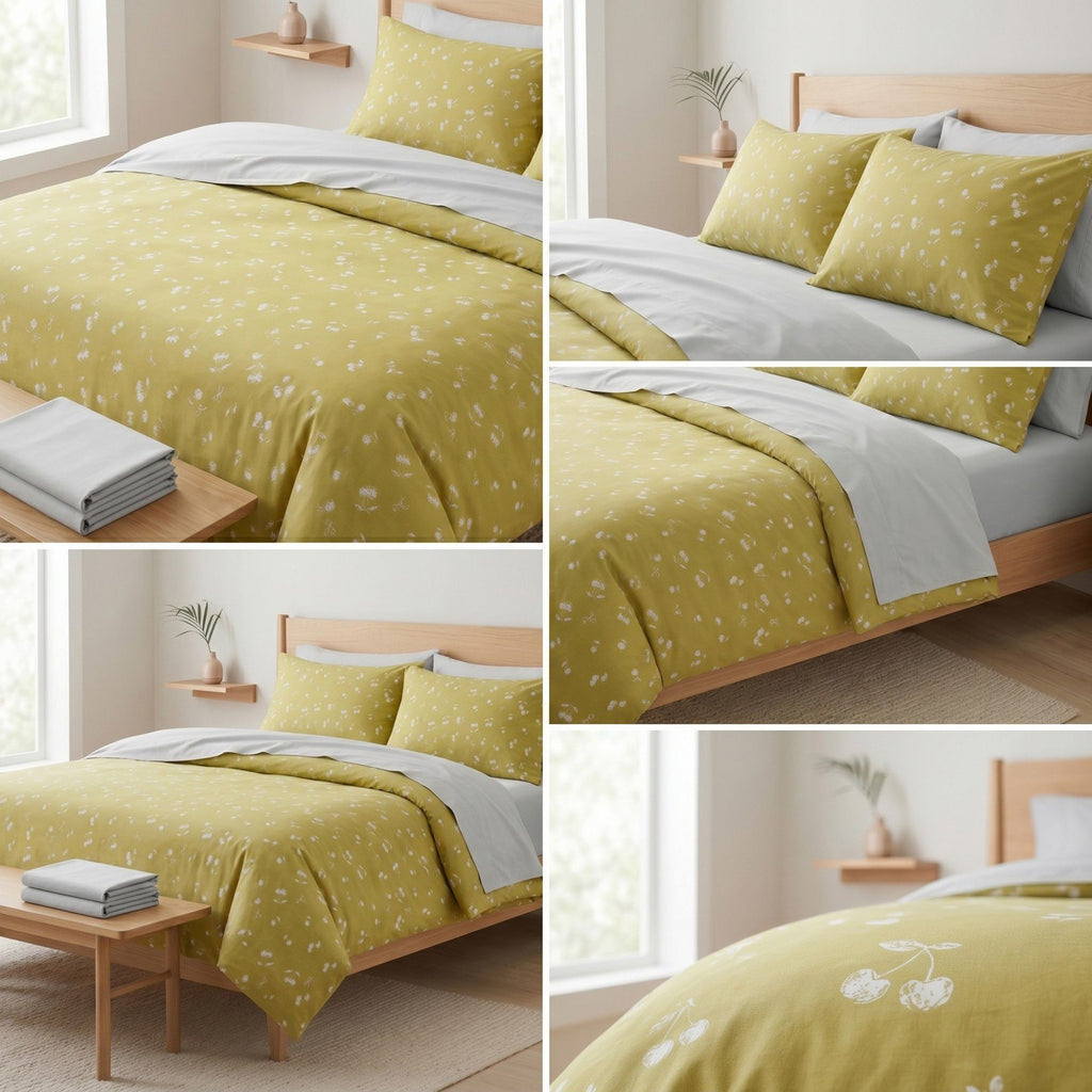 4-Piece Cotton Bedding Set with Cherry Print Duvet Cover and Pillowcases