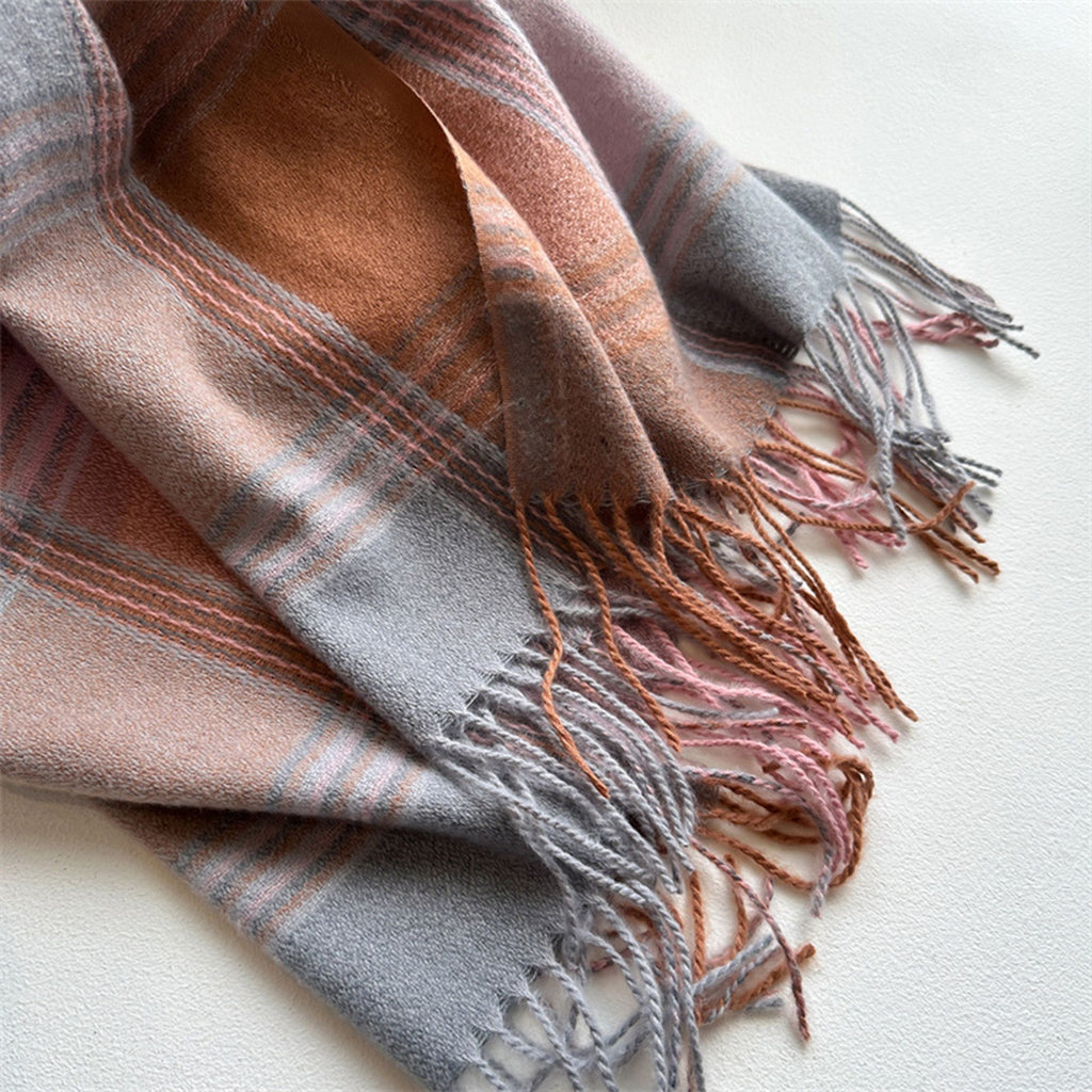Anna-Kaci Women's Plaid Tassel Trim Faux Cashmere-Like Winter Warm Scarf - 77IN¡Á26IN