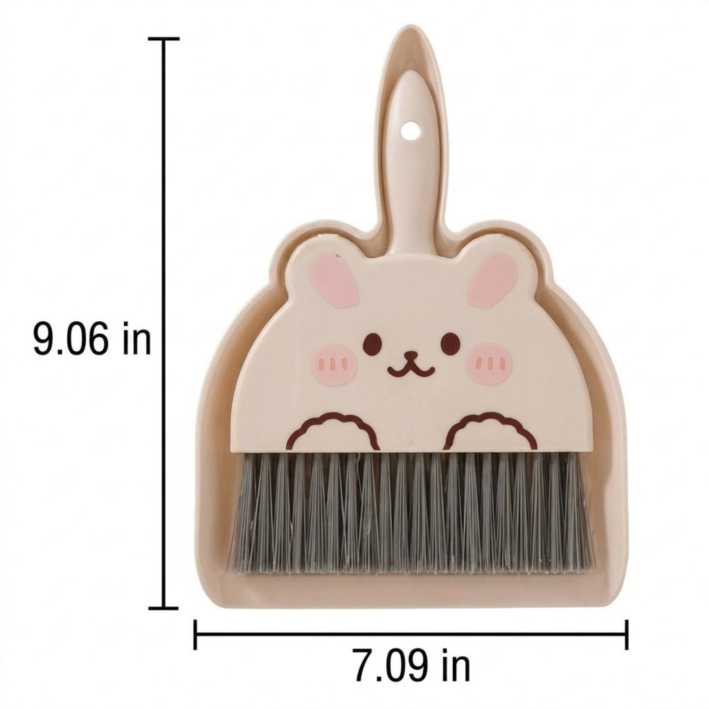 2-Piece Mini Dustpan and Brush Set with Animal Face Design for Tabletop Cleaning