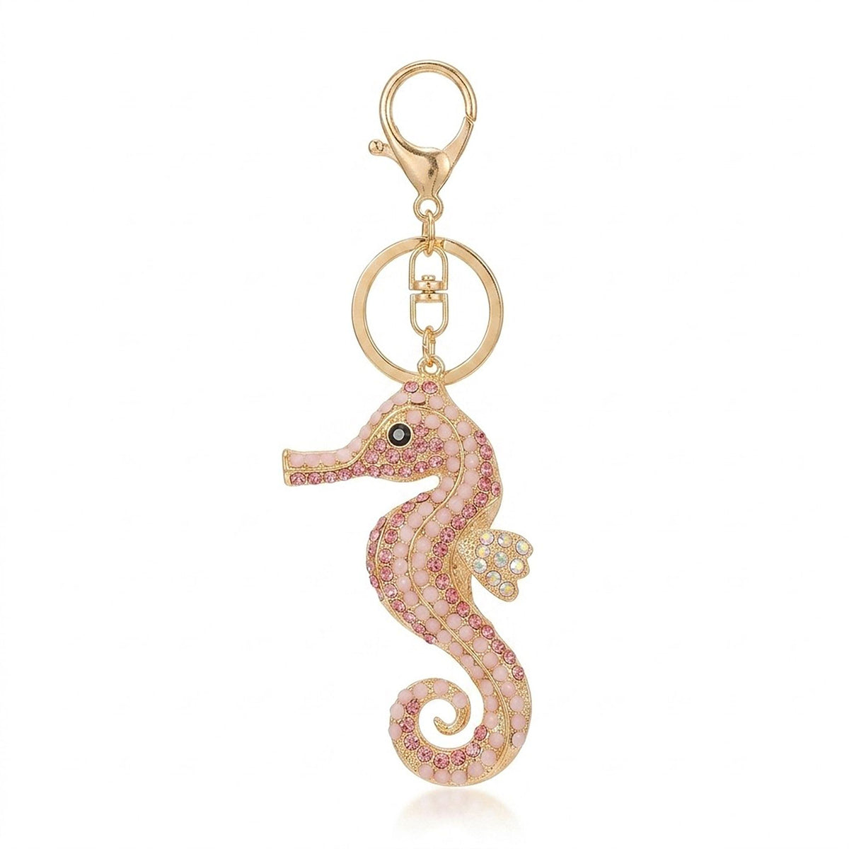 Seahorse Rhinestone Keychain Bag Charm with Lobster Clasp and Key Ring