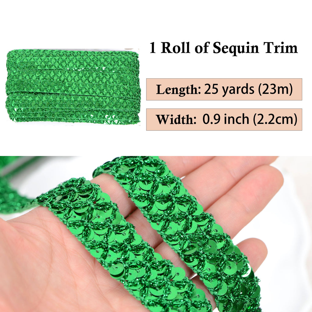 Sewing Sequin Trim 0.9 Inch 4 Row, 25 Yards Glitter Sequin Ribbon Metallic Stretch Bling Strip DIY Craft Decoration