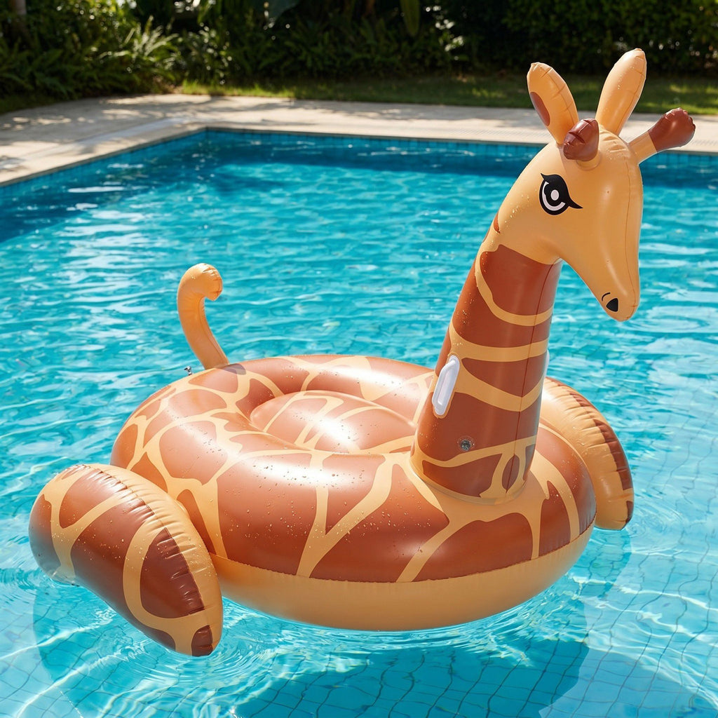 Inflatable Giraffe Pool Float Ring Animal Float Durable PVC Water Float for Pool Beach Lake 66x59.8x37.8in