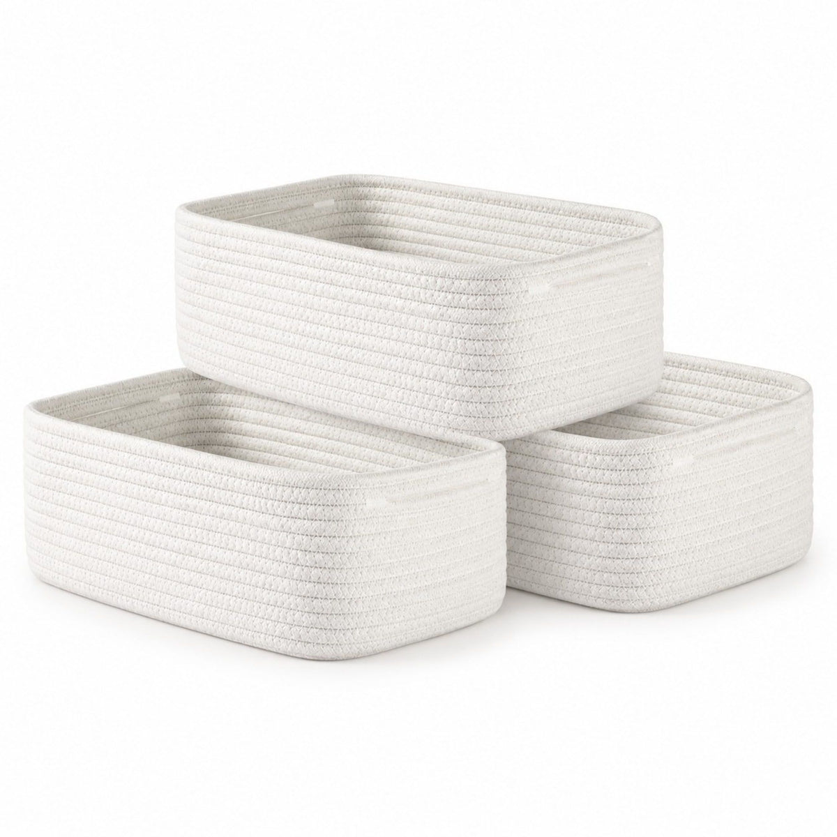 3 Piece Rectangular Woven Cotton Cord Desktop Storage Basket Set