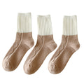 Anna-Kaci 3-PC Ribbed Crew Socks with Color Block Design Soft Knit Texture Comfortable Everyday Fit Single Pair