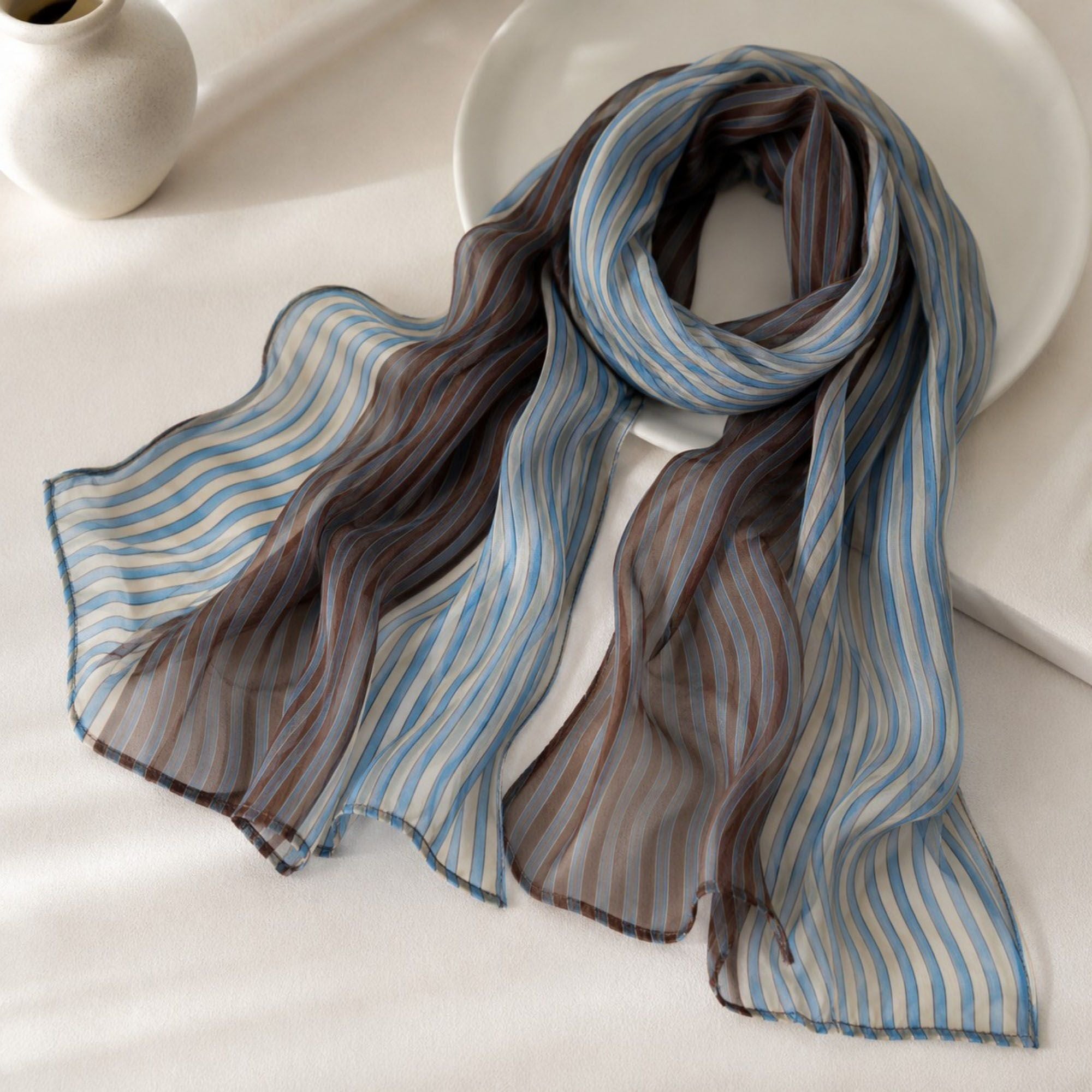 Lightweight Striped Sheer Long Scarf