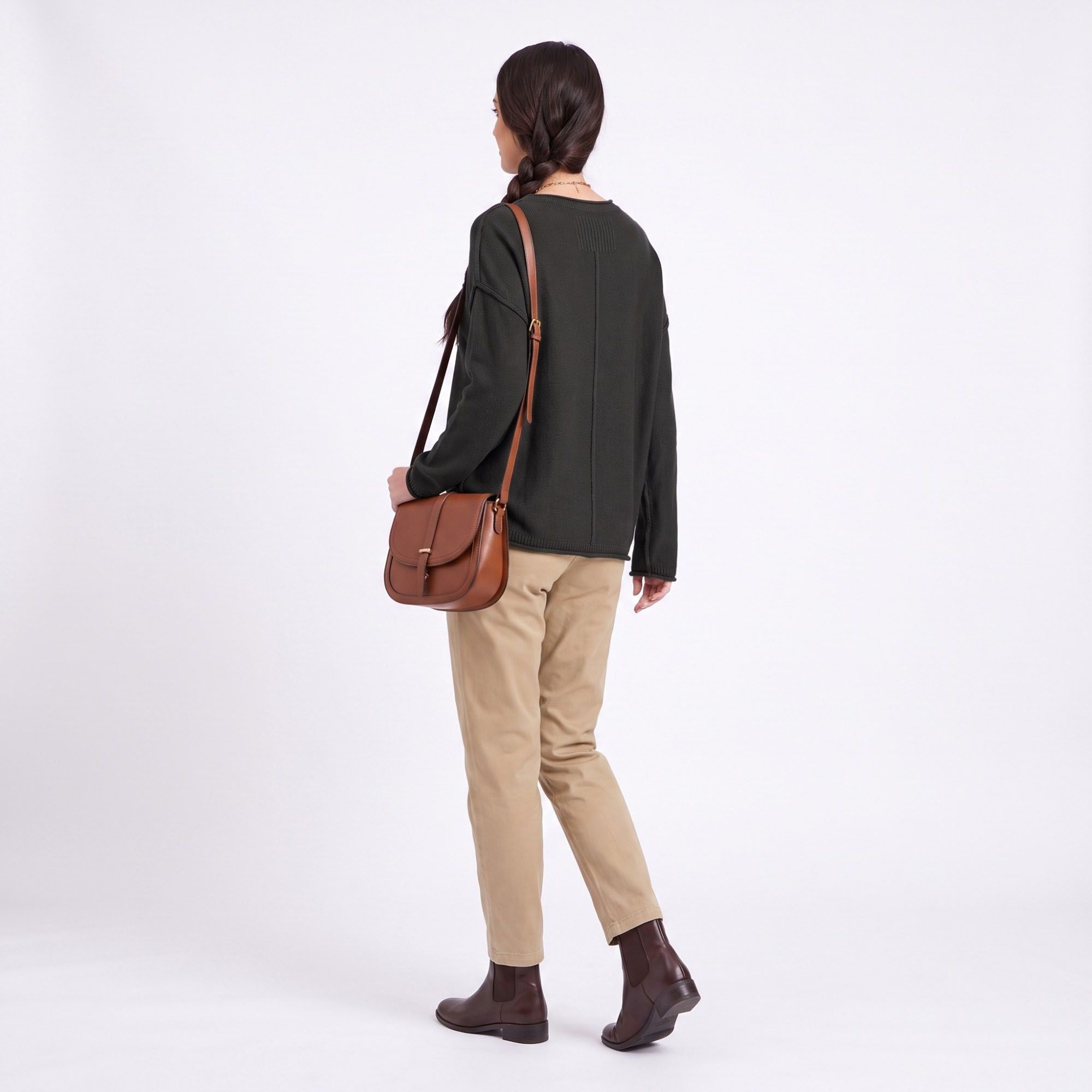 Relaxed Drop Shoulder Crew Neck Long Sleeve Knit Sweater