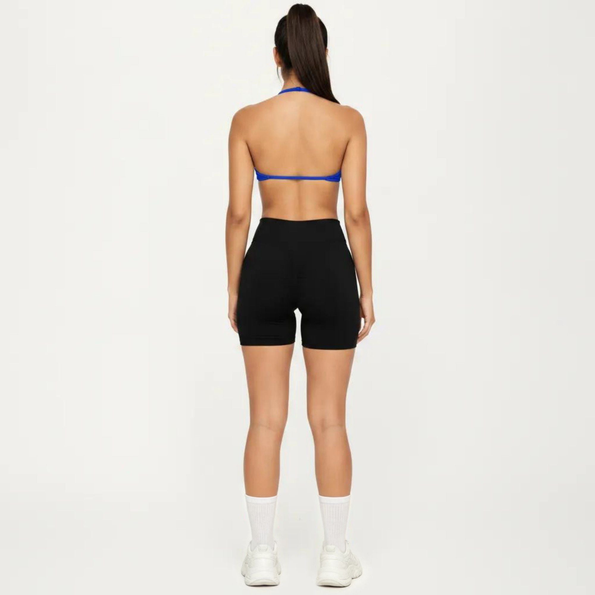 Anna-Kaci Active Women's Halter Sports Bra with Ruched Front Detail and Open Back Design
