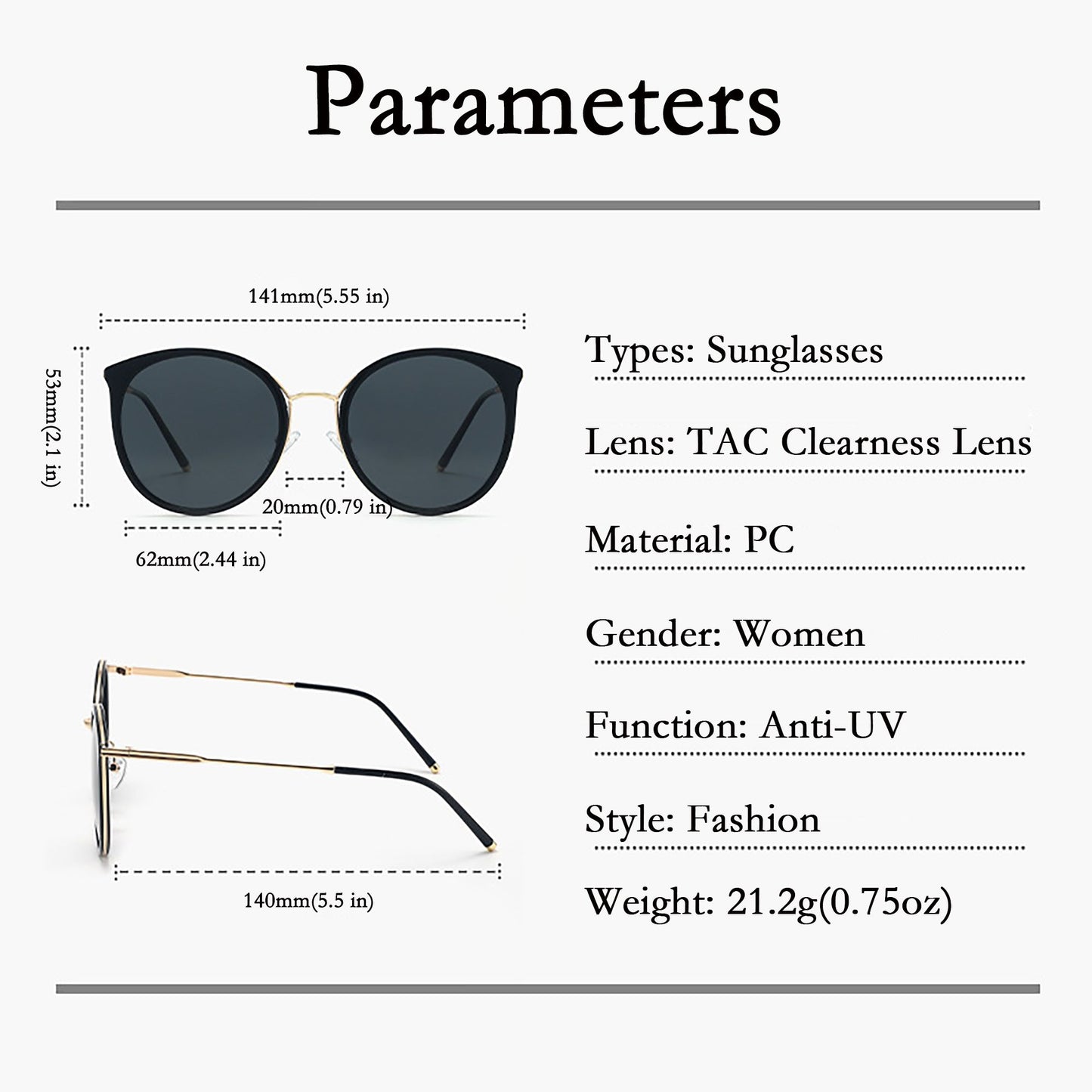 Anna-Kaci Elegant Round Women's Polarized Sunglasses UV400 Protection