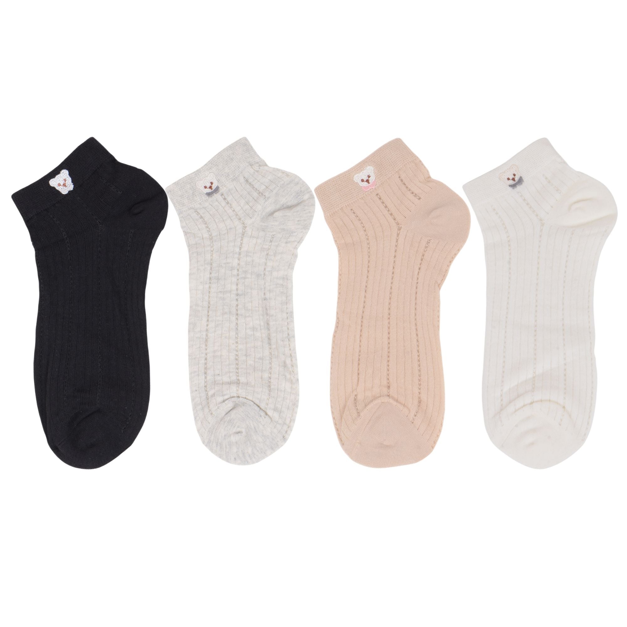 Anna-Kaci 4 Pairs Women's Ankle Mesh Socks with Bear Embroidery Lightweight Breathable Knit and Elastic Cuffs