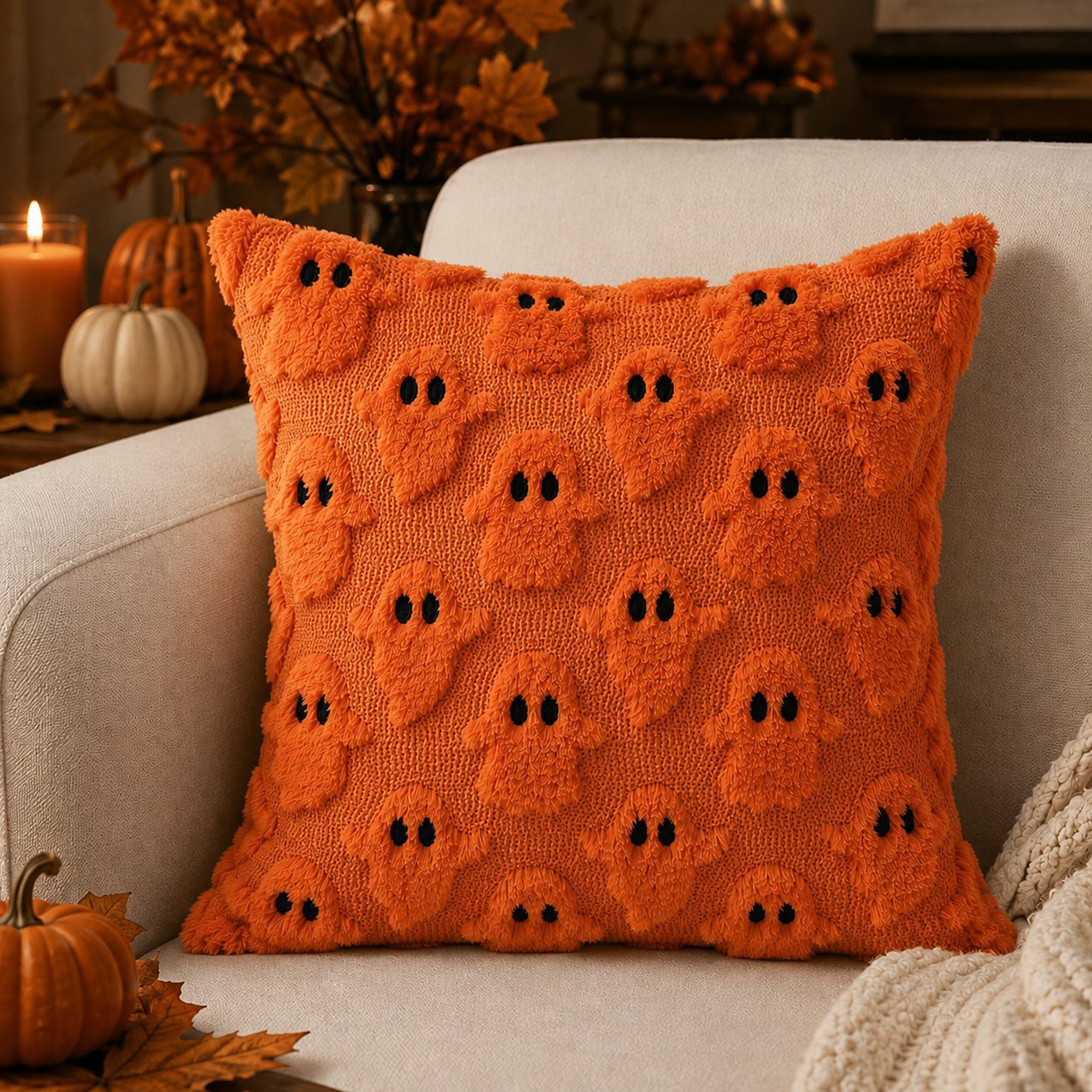 Halloween Ghost Textured Decorative Throw Pillow Cover for Sofa Bed Chair