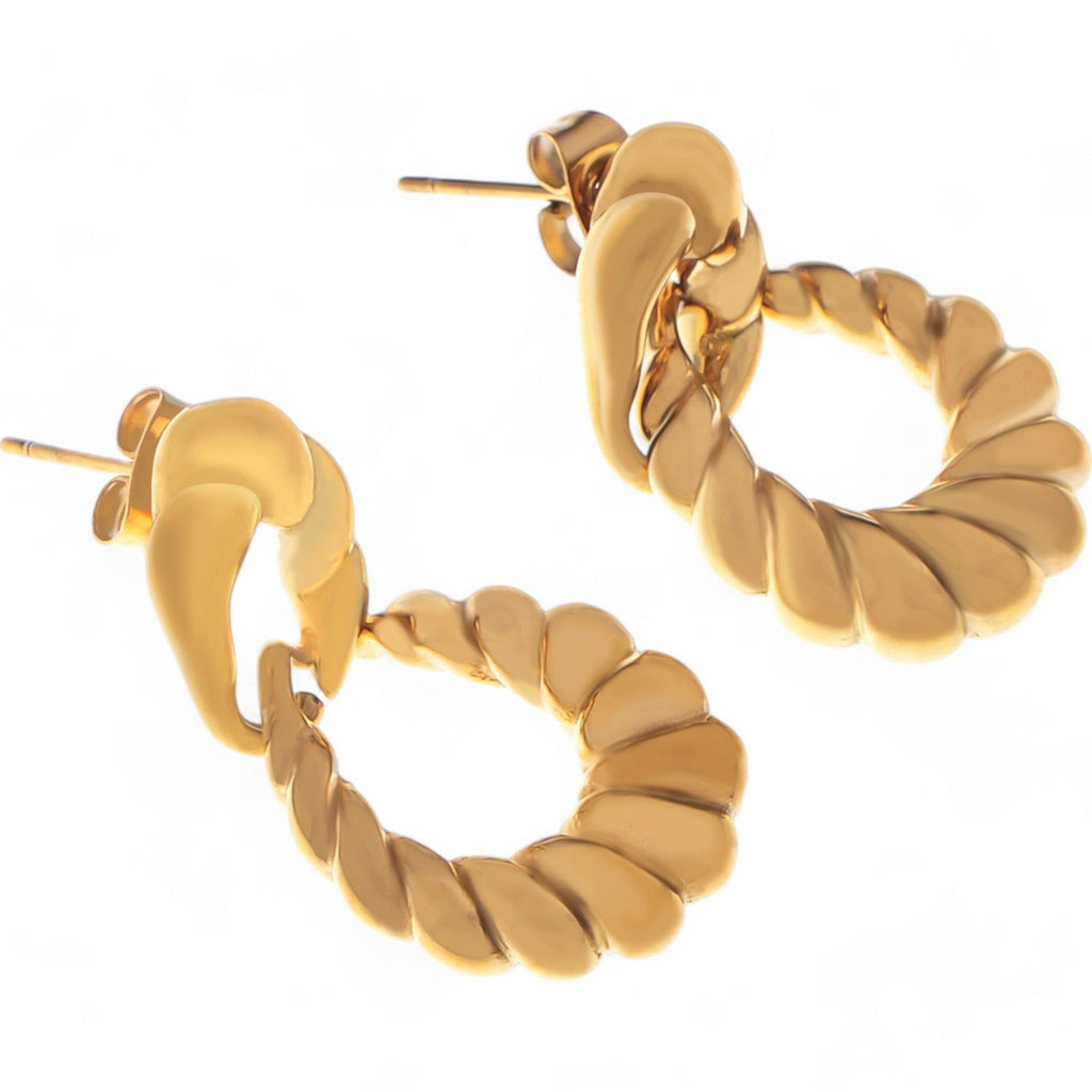 Women's Gold Tone Twisted Hoop Earrings with Sculptural Modern Detail