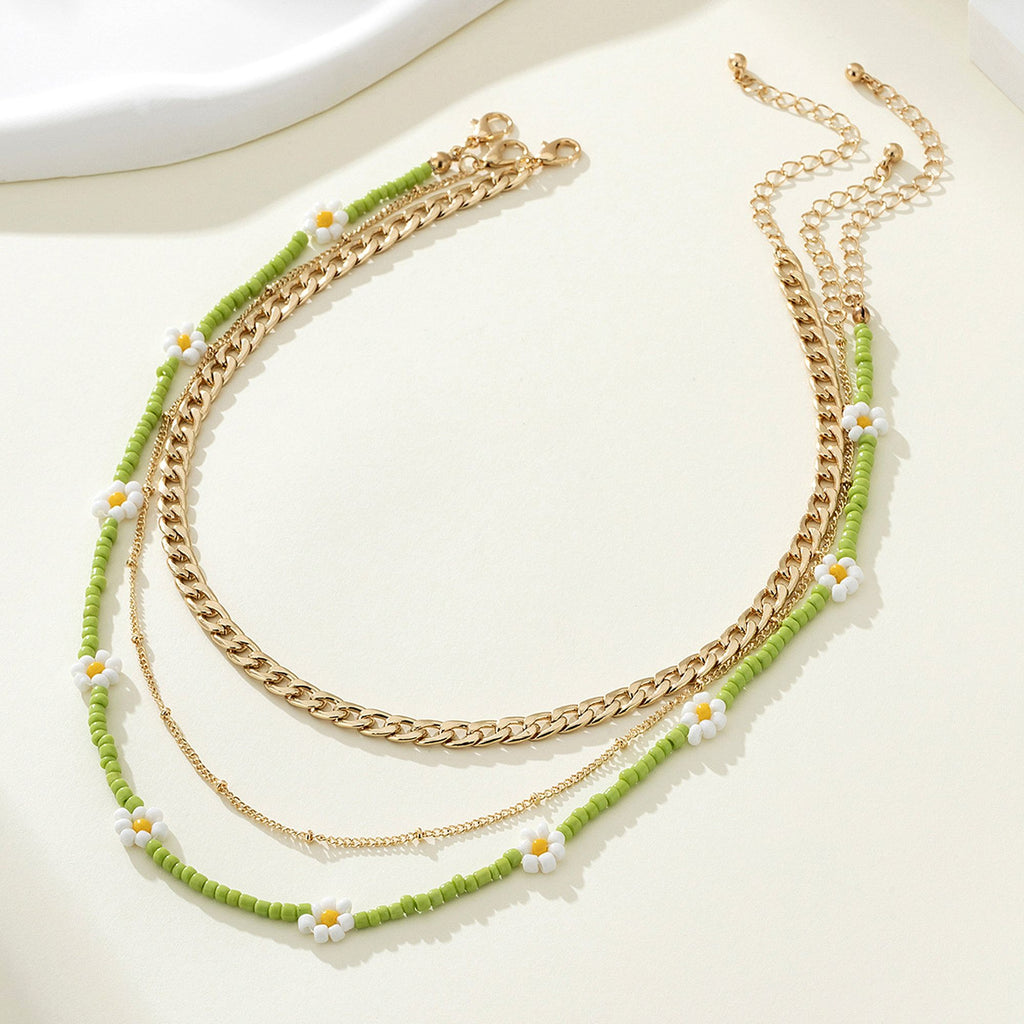 Women's Layered Beaded & Chain Necklace Set
