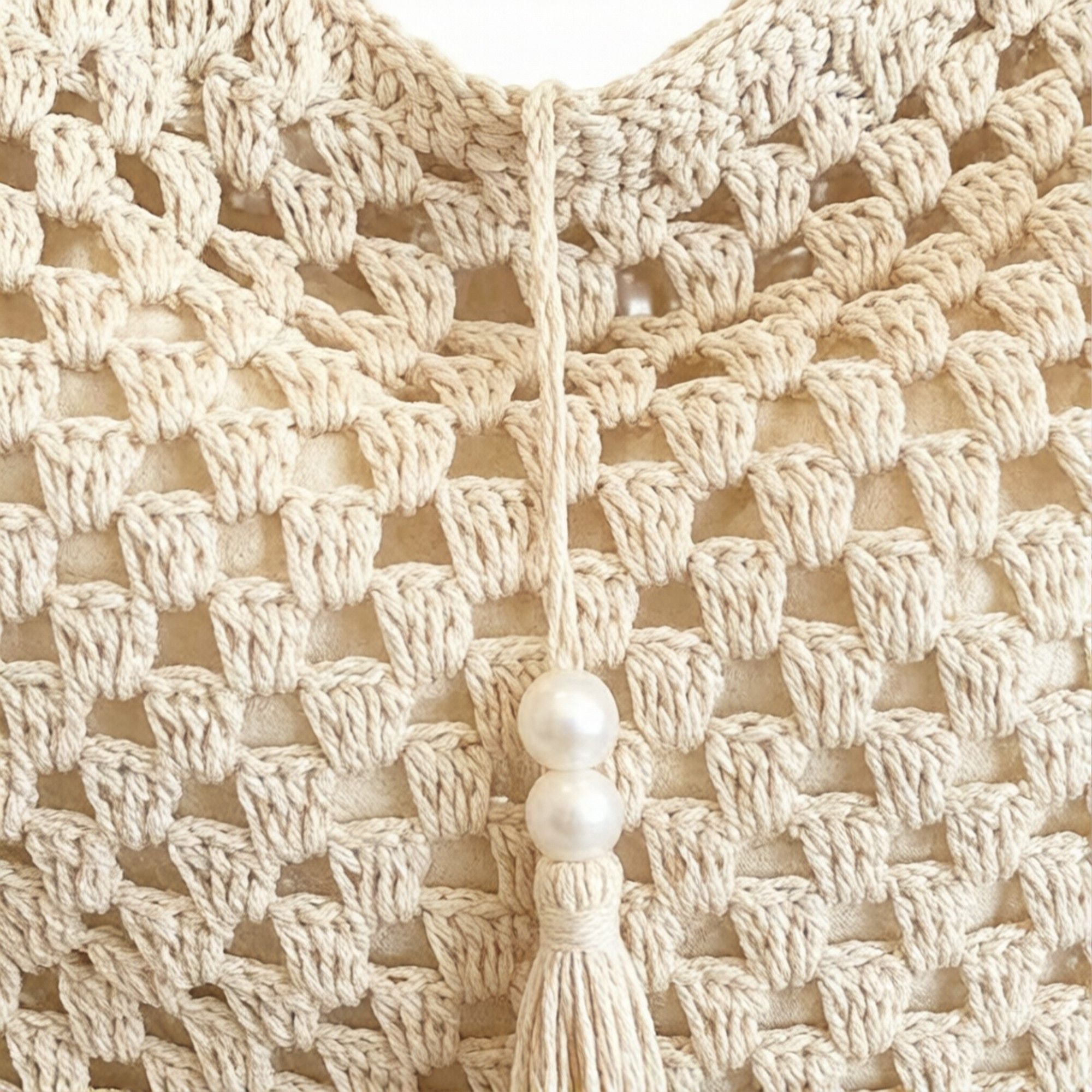Crochet Shoulder Bag with Tassel Detail Soft Knit Handbag Lightweight Casual Everyday Tote
