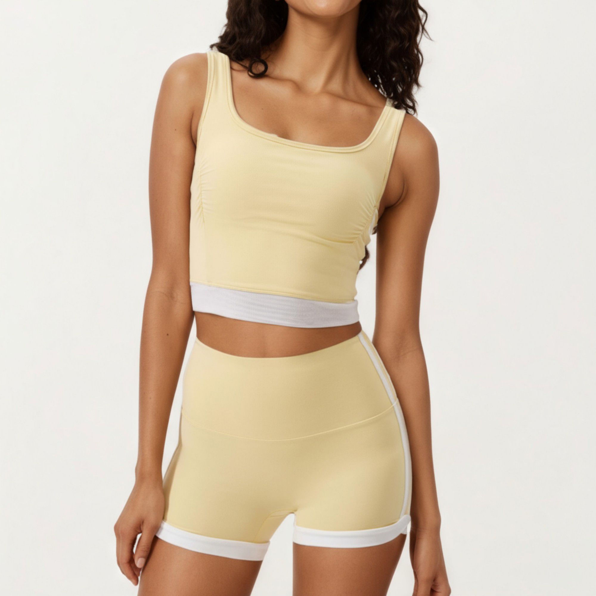 Anna-Kaci Active Women's Square Neck Cropped Active Tank Top with Contrast Elastic Hem