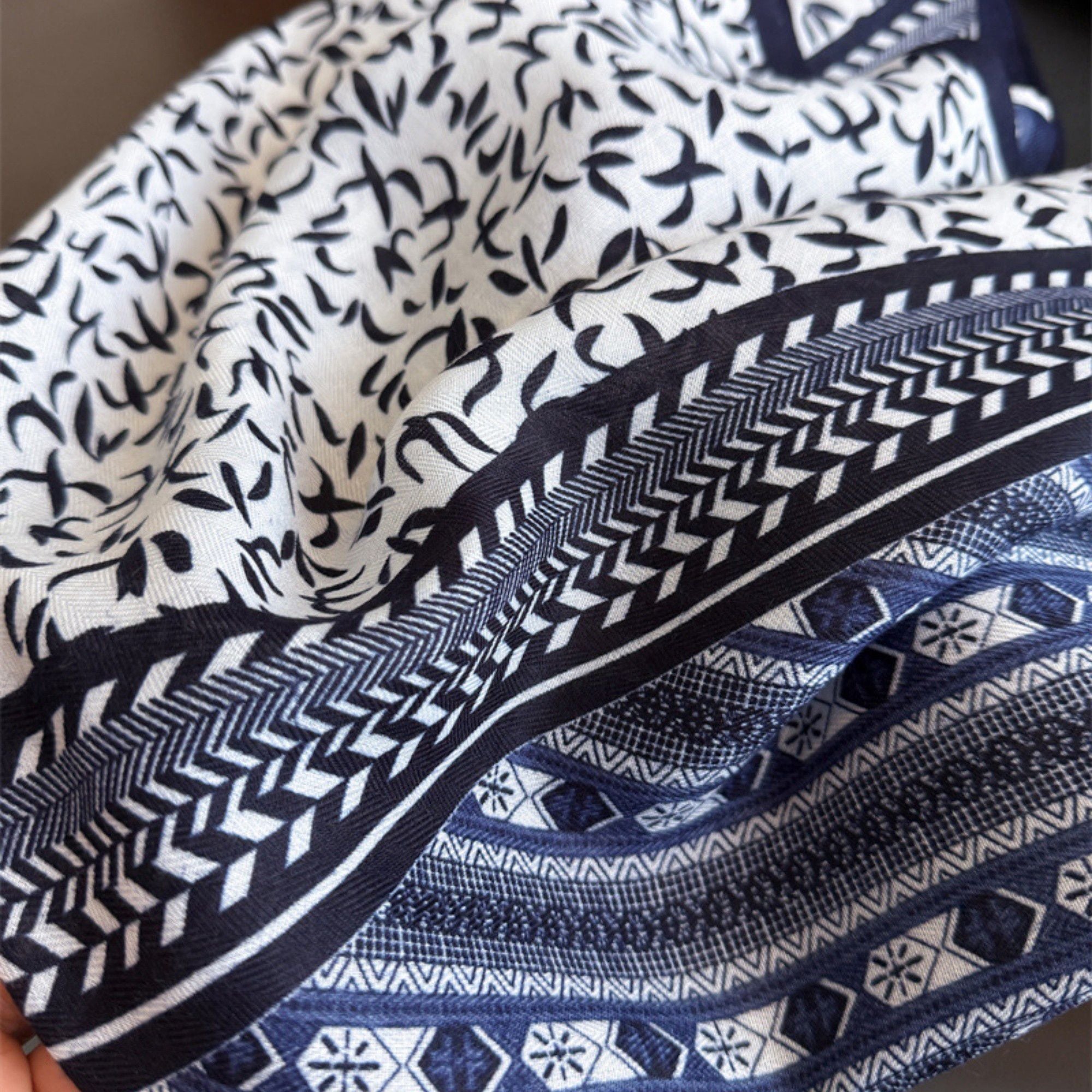 Anna-Kaci Women's Geometric and Leaf Print Satin Square Scarf with Contrasting Patterns 27x27in