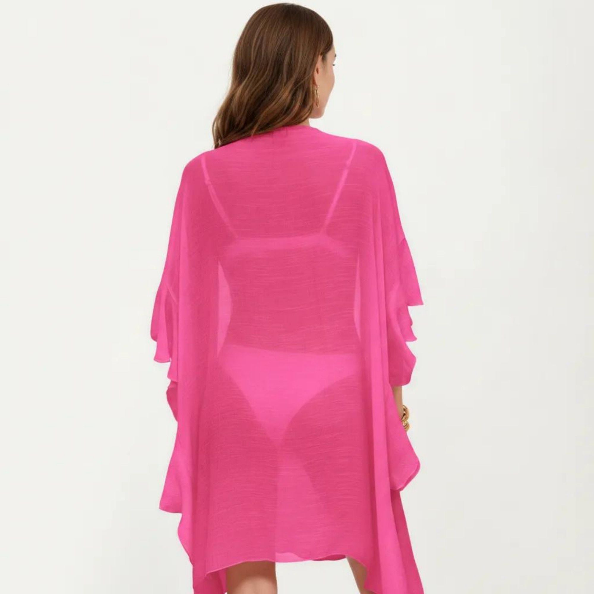 Anna-Kaci Women's Open Front Swim Cover Up Kimono with Ruffle Sleeves Lightweight Beach Cardigan