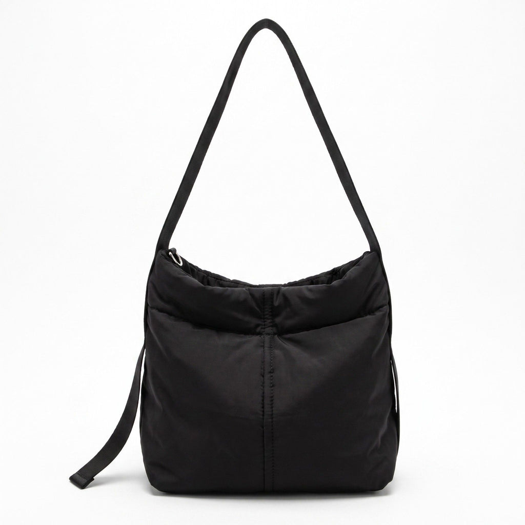 Vertical Seam Padded Hobo Tote Bag with Dual Convertible Straps for Shoulder Crossbody Wear 9.4x8.7x4.7in