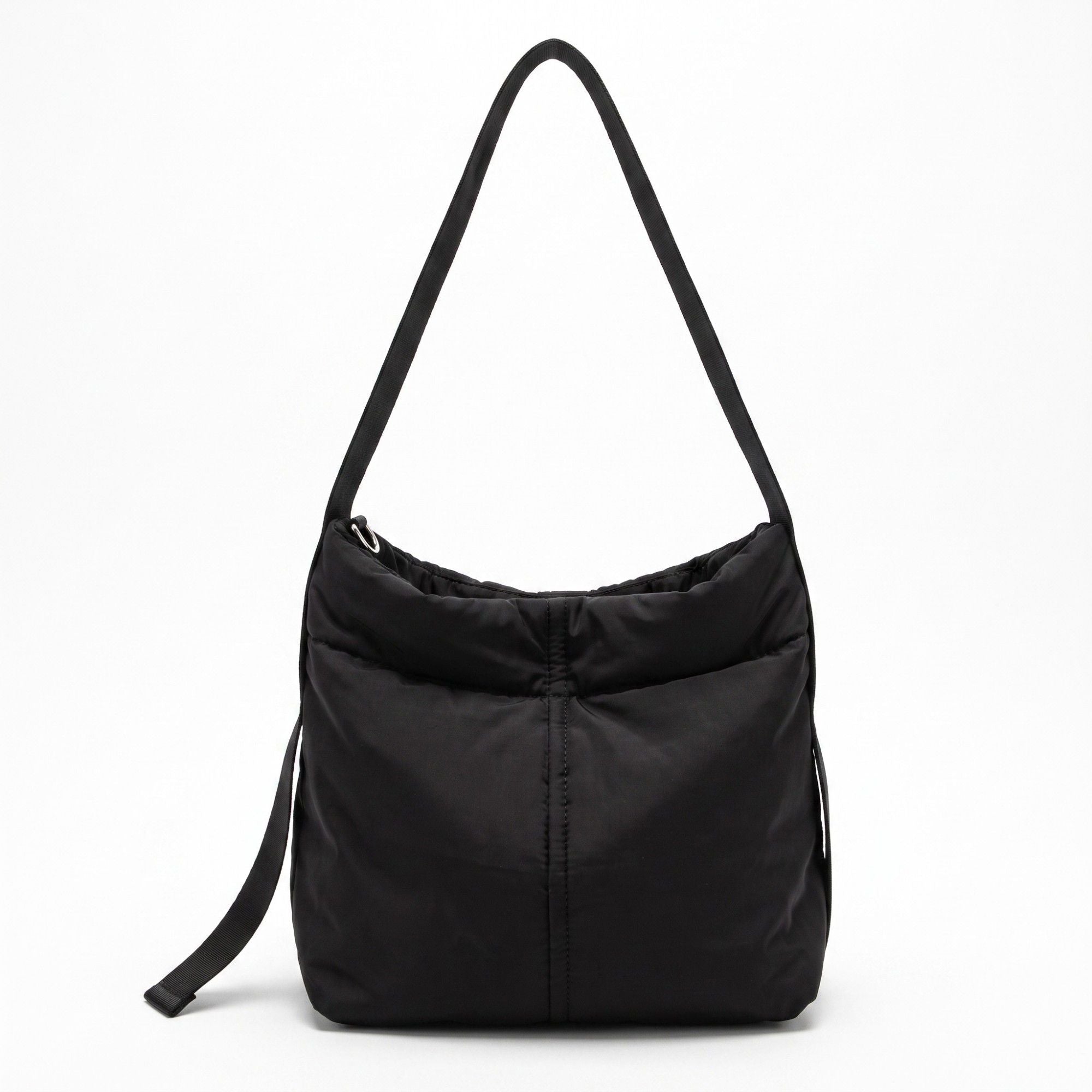 Vertical Seam Padded Hobo Tote Bag with Dual Convertible Straps for Shoulder Crossbody Wear 9.4x8.7x4.7in