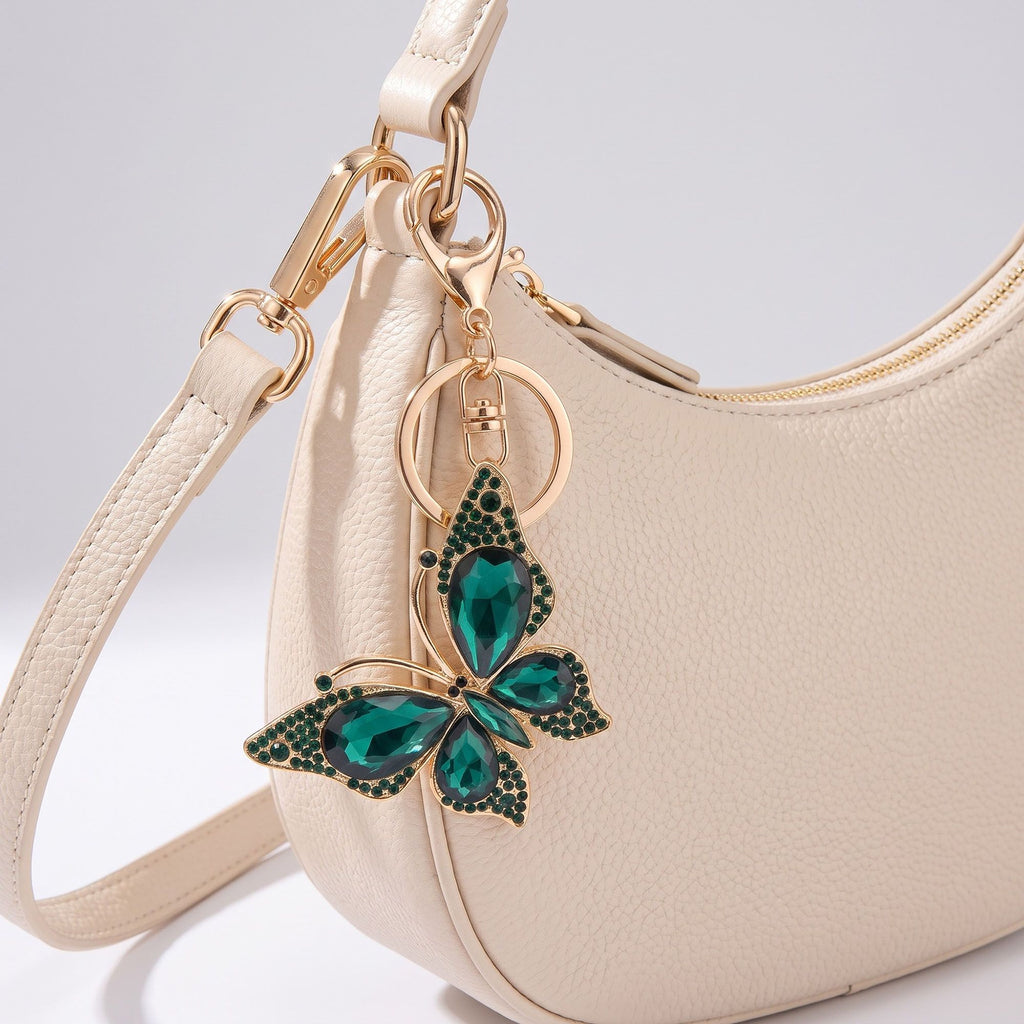 2pc Butterfly Rhinestone Keychain Bag Charm with Lobster Clasp