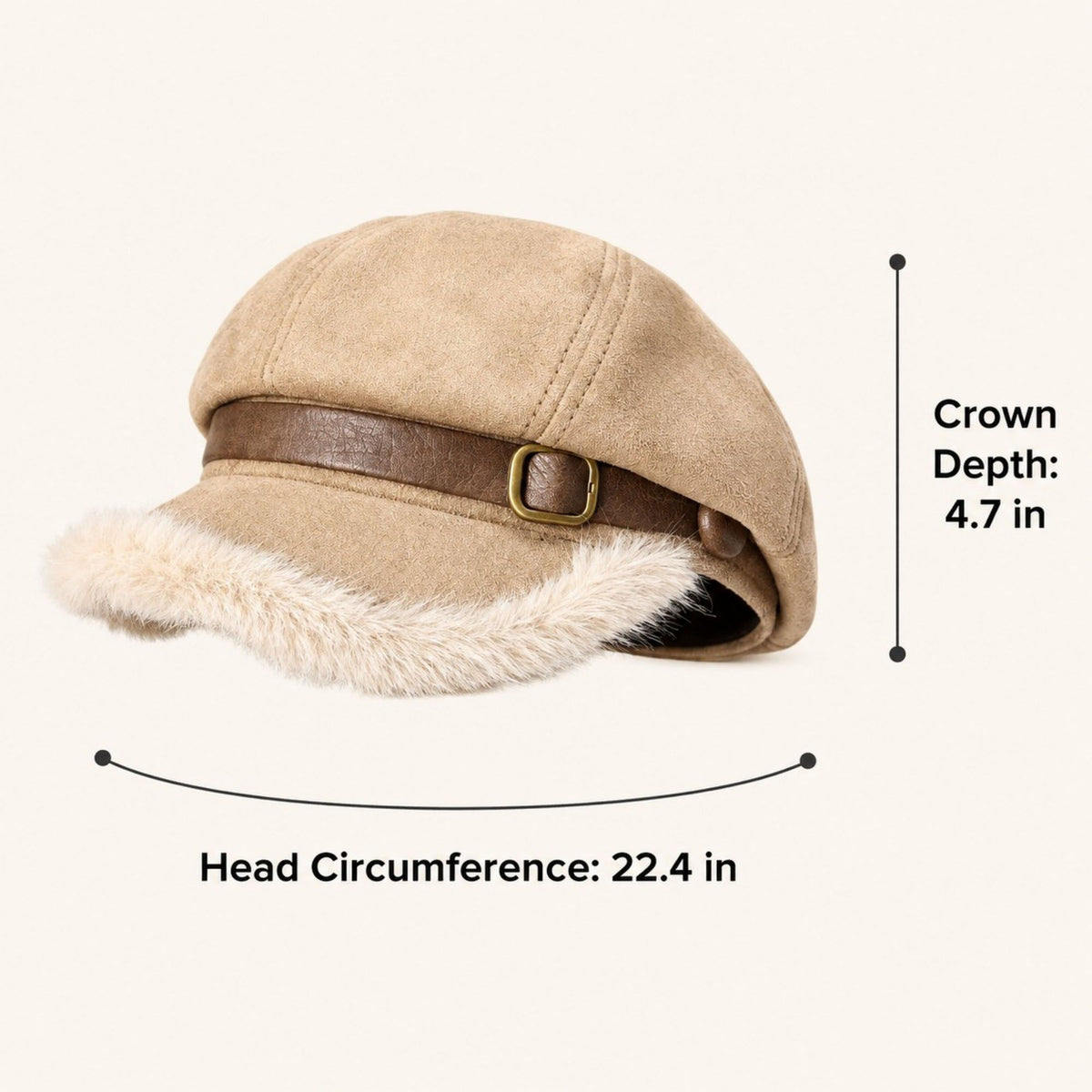 Faux Suede Newsboy Cap with Faux Fur Trim
