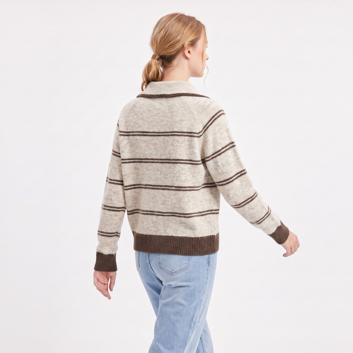 Striped Collared Button-Front Cardigan Sweater
