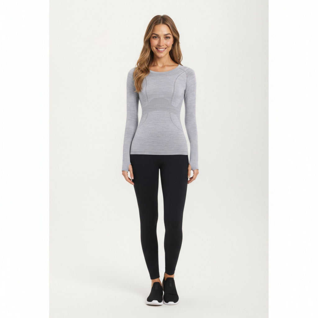 Anna-Kaci Active Women's Seamless Long Sleeve Fitted Top with Thumbhole Cuffs and Crew Neck
