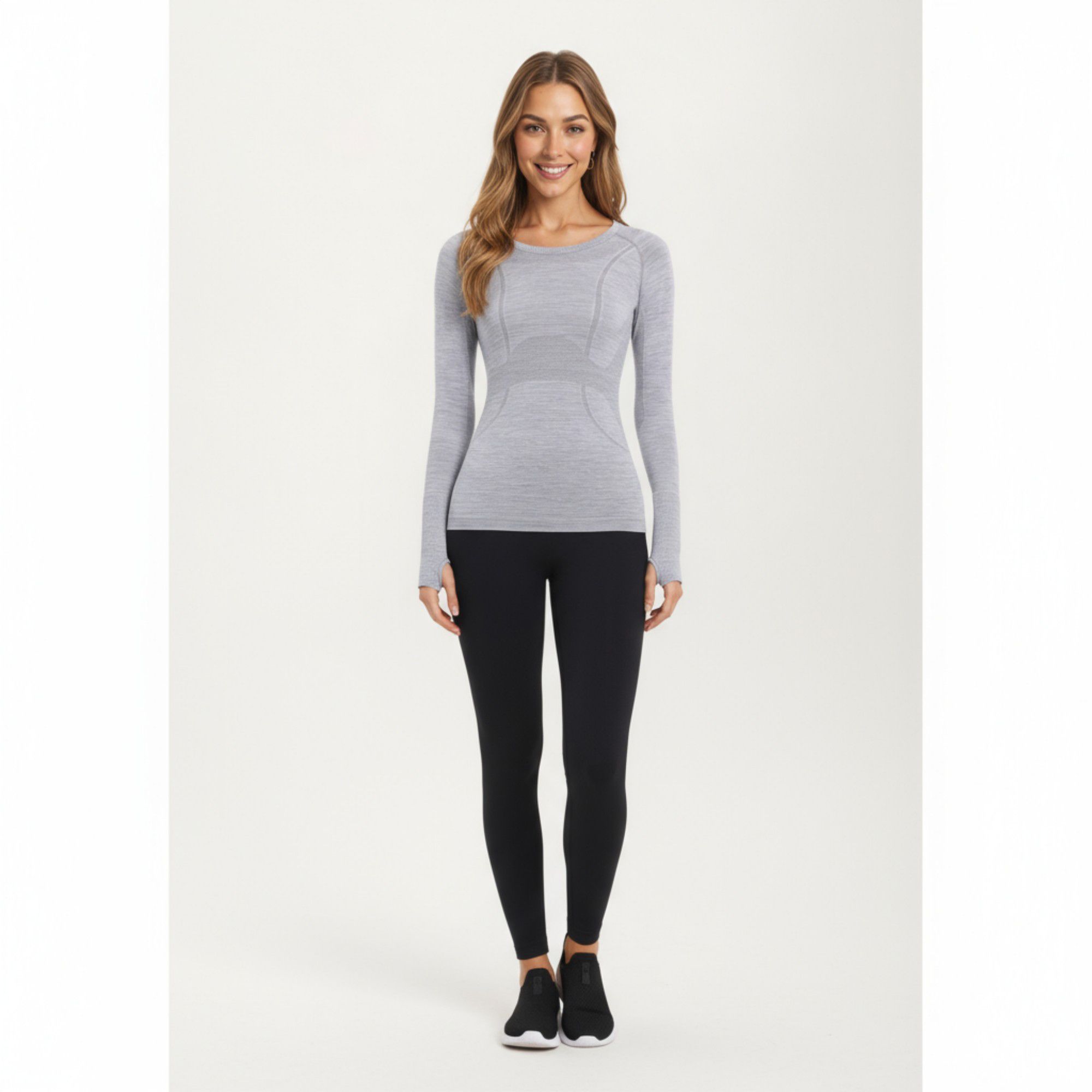 Anna-Kaci Active Women's Seamless Long Sleeve Fitted Top with Thumbhole Cuffs and Crew Neck