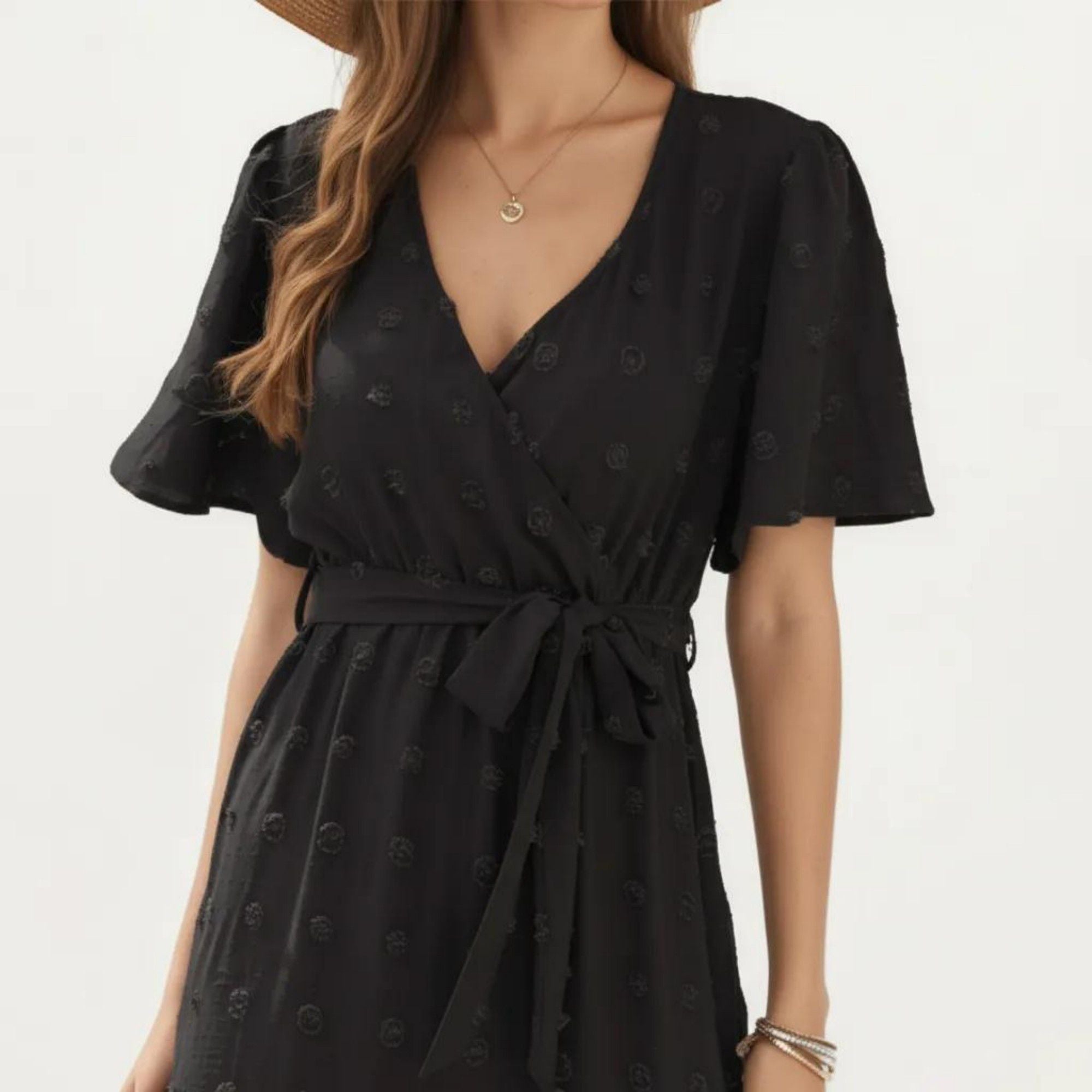 Anna-Kaci Women's Short Sleeve Maxi Dress with Wrap Front Waist Tie and Tiered Skirt