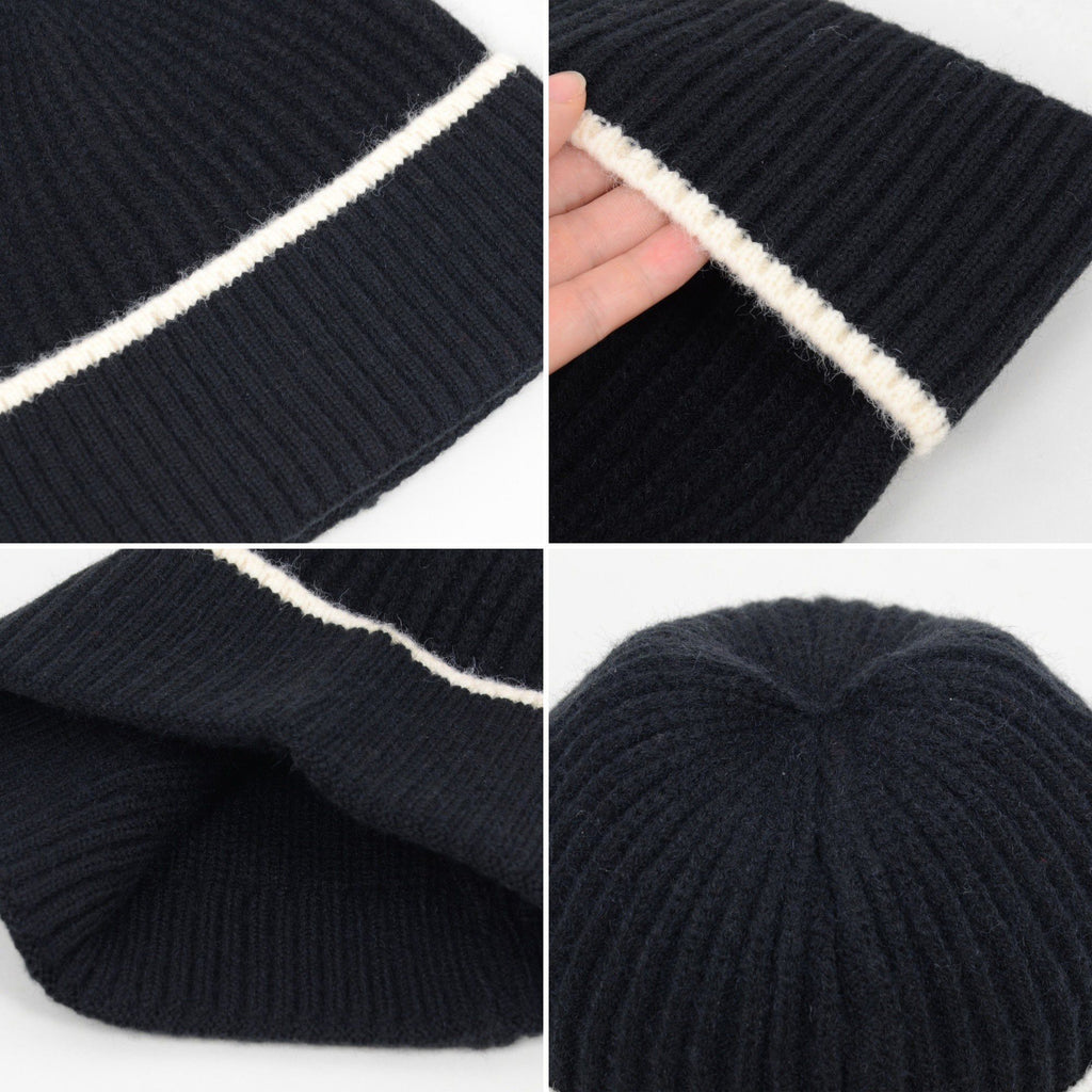 Anna-Kaci Women's Ribbed Knit Beanie Hat with Contrast Trim and Folded Cuff