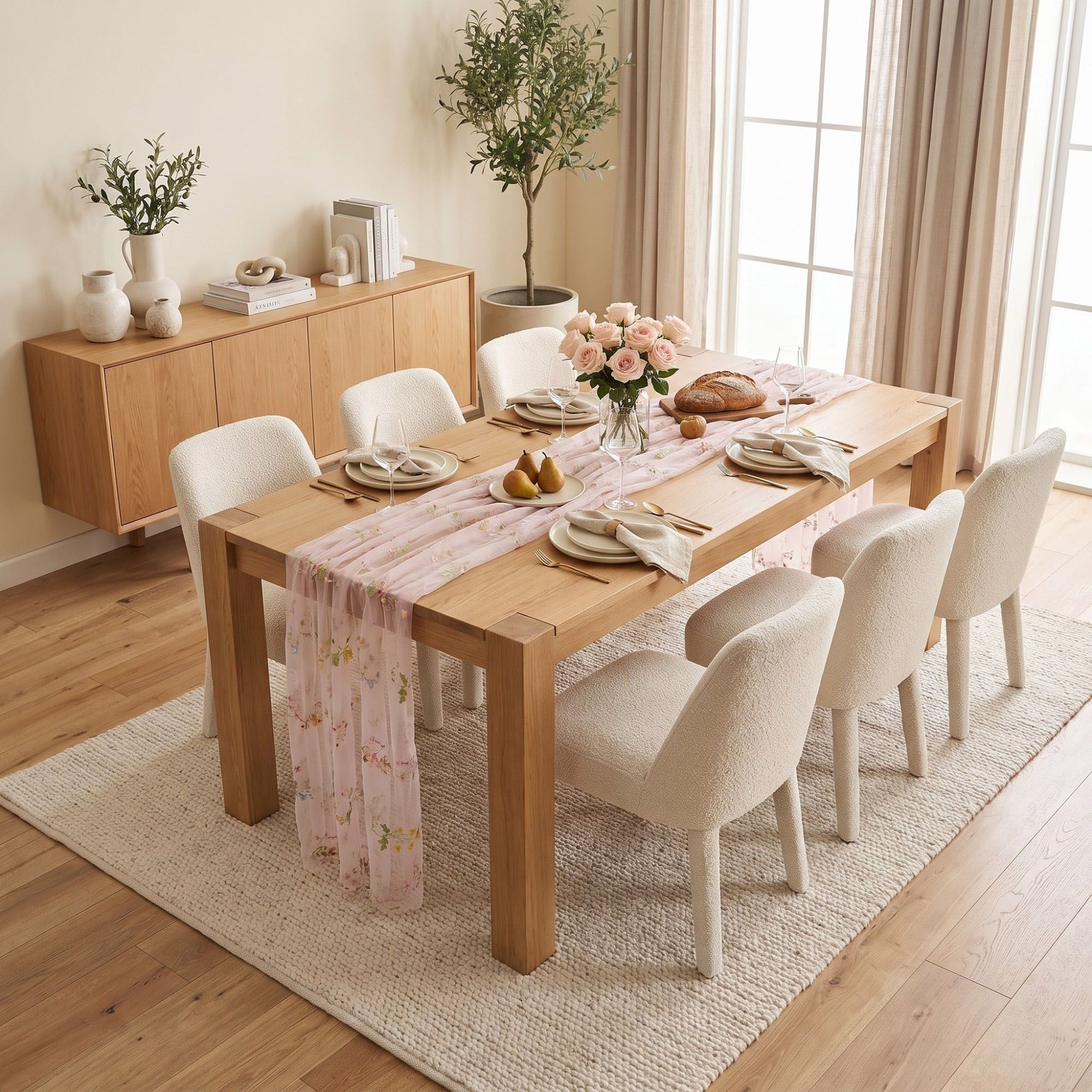 Sheer Floral Embroidered Table Runner 29.5x70.9in