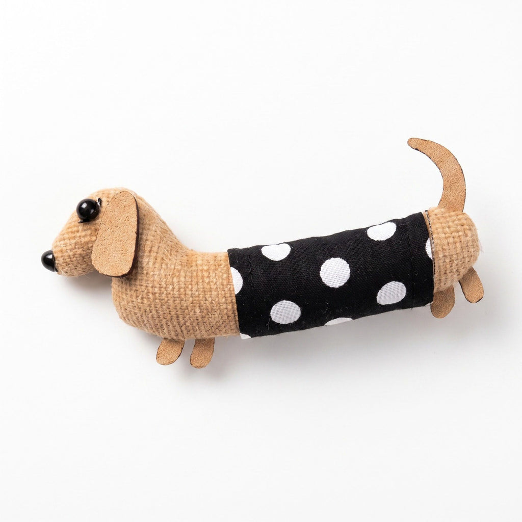 3pc Dachshund Dog Hair Clip Set Polka Dot Fabric Puppy Barrettes
