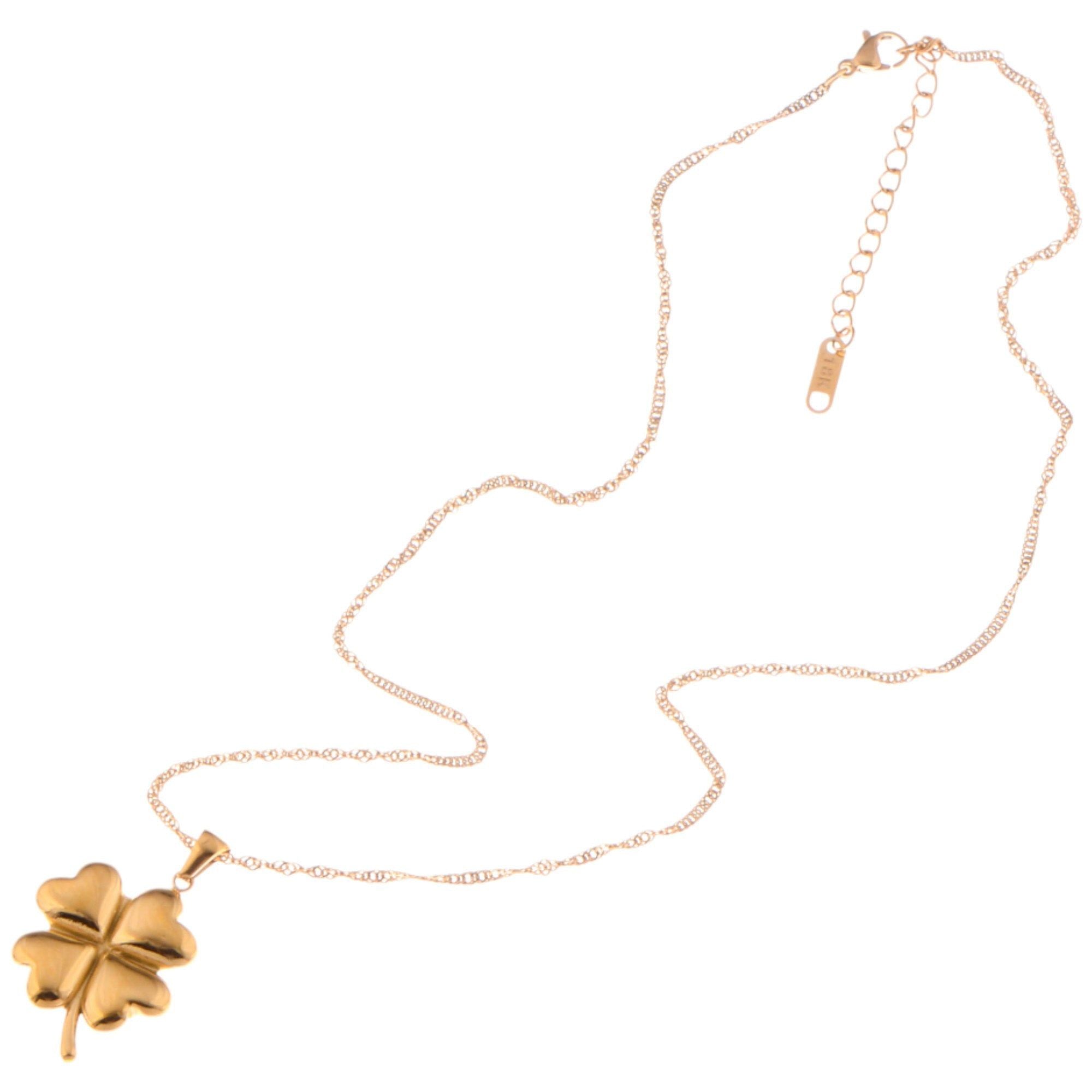 Anna-Kaci Gold Tone Four-Leaf Clover Pendant Fashion Necklace with Delicate Chain