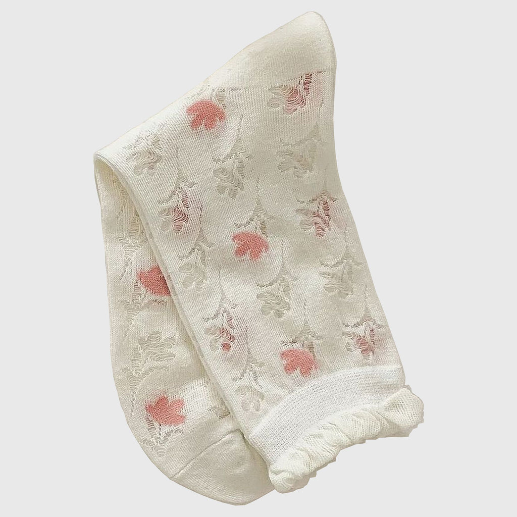 Anna-Kaci Women's Sheer Floral Embroidered Ankle Socks with Ruffle Cuff 6Pk