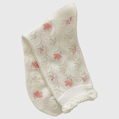 Anna-Kaci Women's Sheer Floral Embroidered Ankle Socks with Ruffle Cuff 6Pk