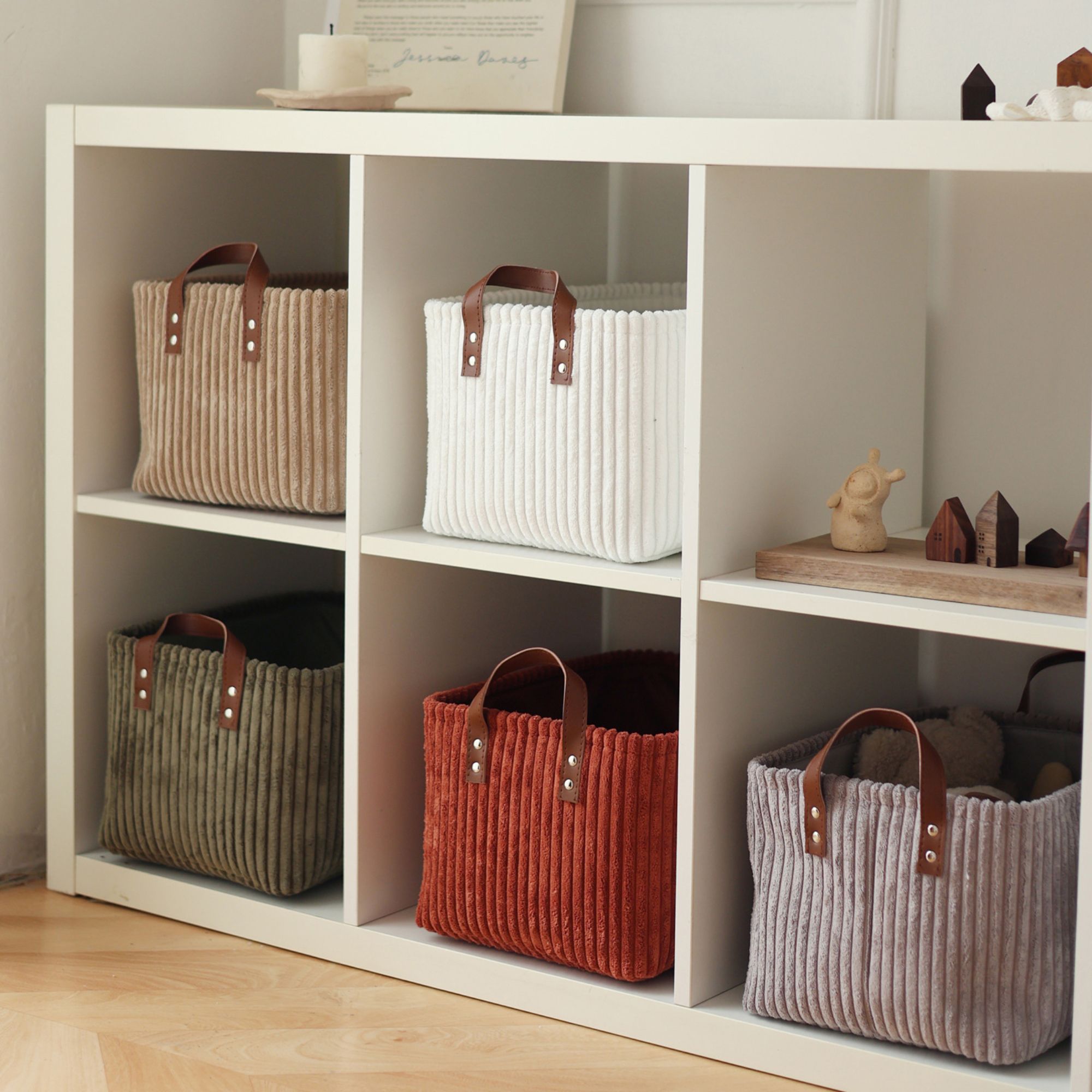 Decorative Storage Basket with Handles Organizer Bin for Shelves Closet Storage Box for Toys Clothes