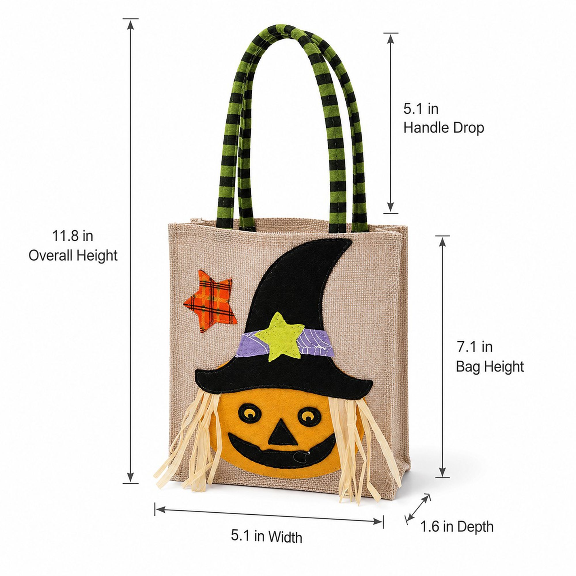 Halloween Burlap Trick or Treat Tote Bag with Character Applique