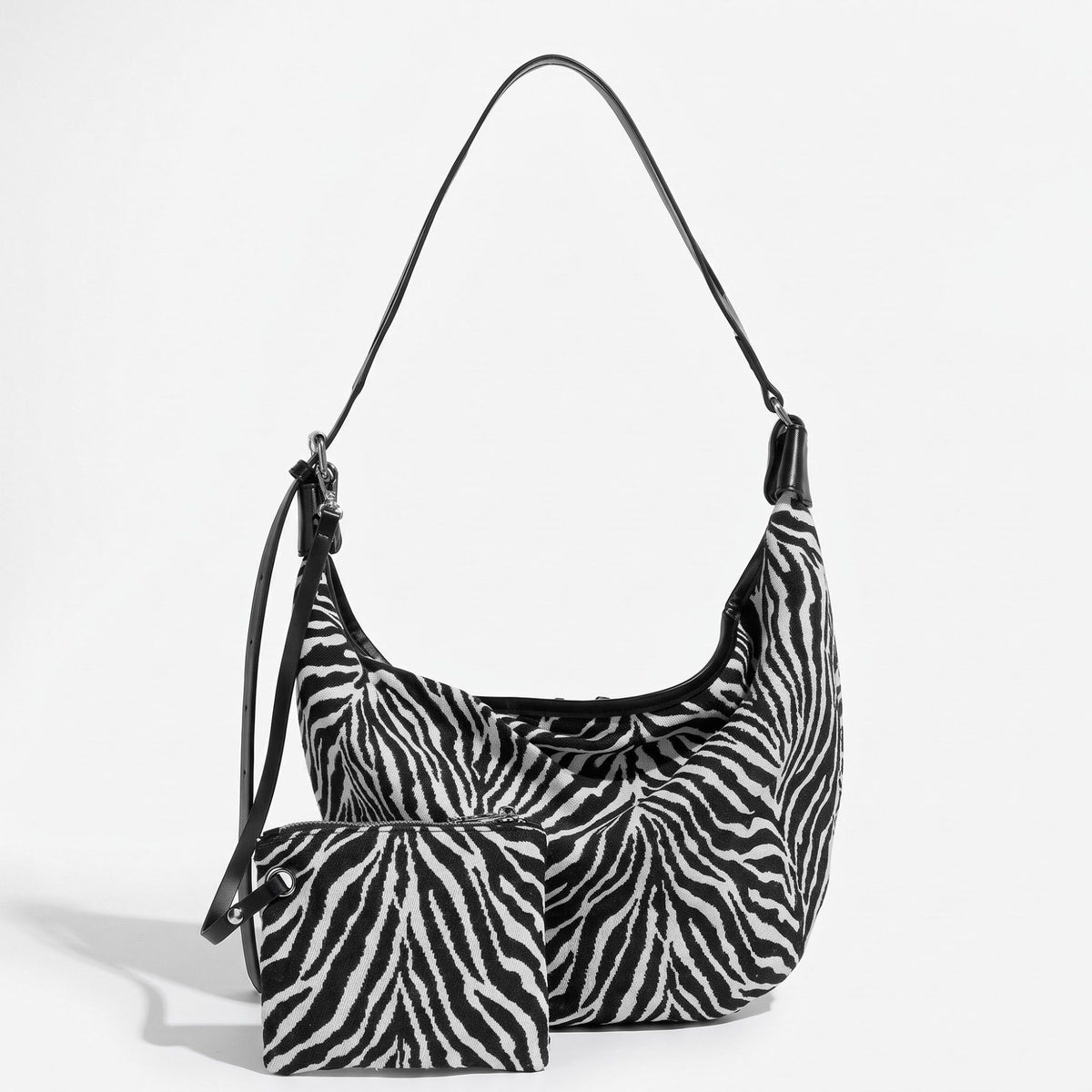 Crescent Hobo Shoulder Bag with Detachable Zip Pouch and Adjustable Strap