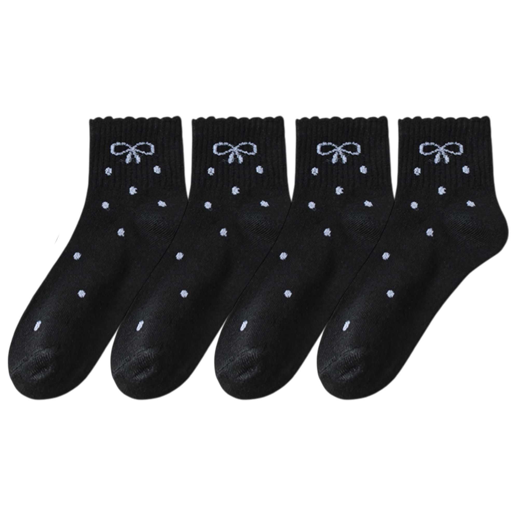 Anna-Kaci Women's Soft Cotton Ankle Socks with Bow Embroidery Polka Dot Design 4 Pairs