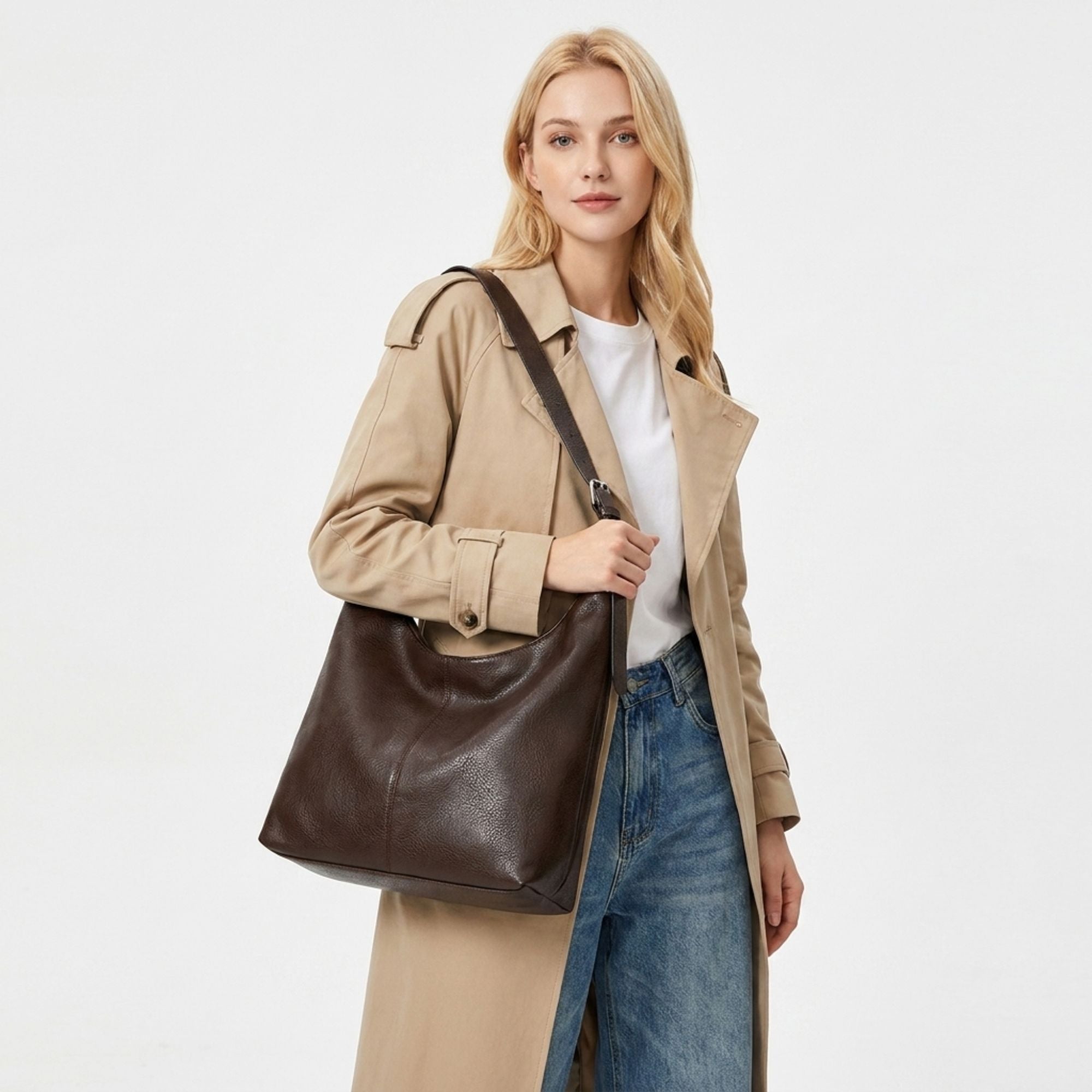 Faux Leather Hobo Shoulder Bag with Adjustable Strap and Roomy Pockets