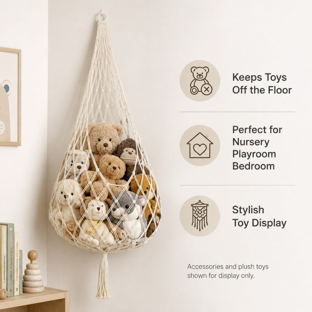 Macrame Hanging Stuffed Animal Storage Net Cotton Rope Corner Organizer