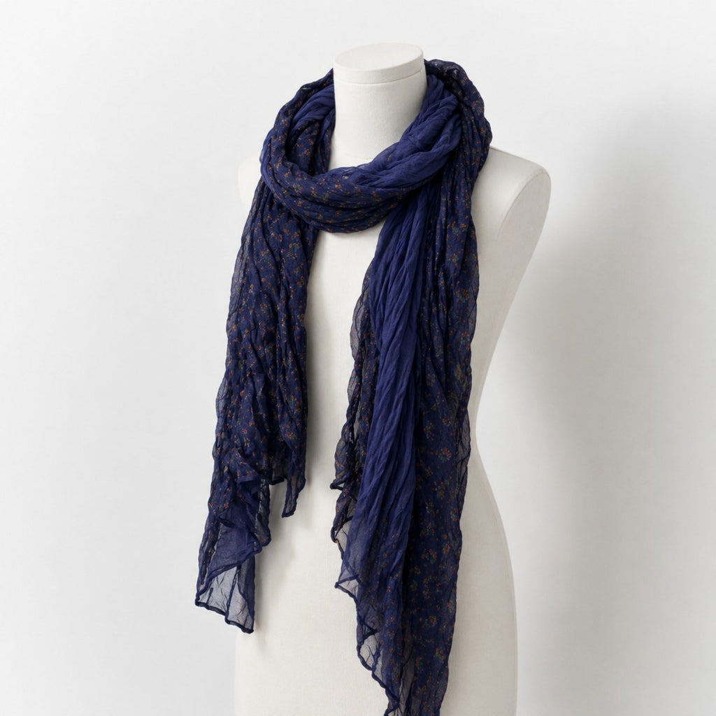 Lightweight Floral Crinkle Long Scarf